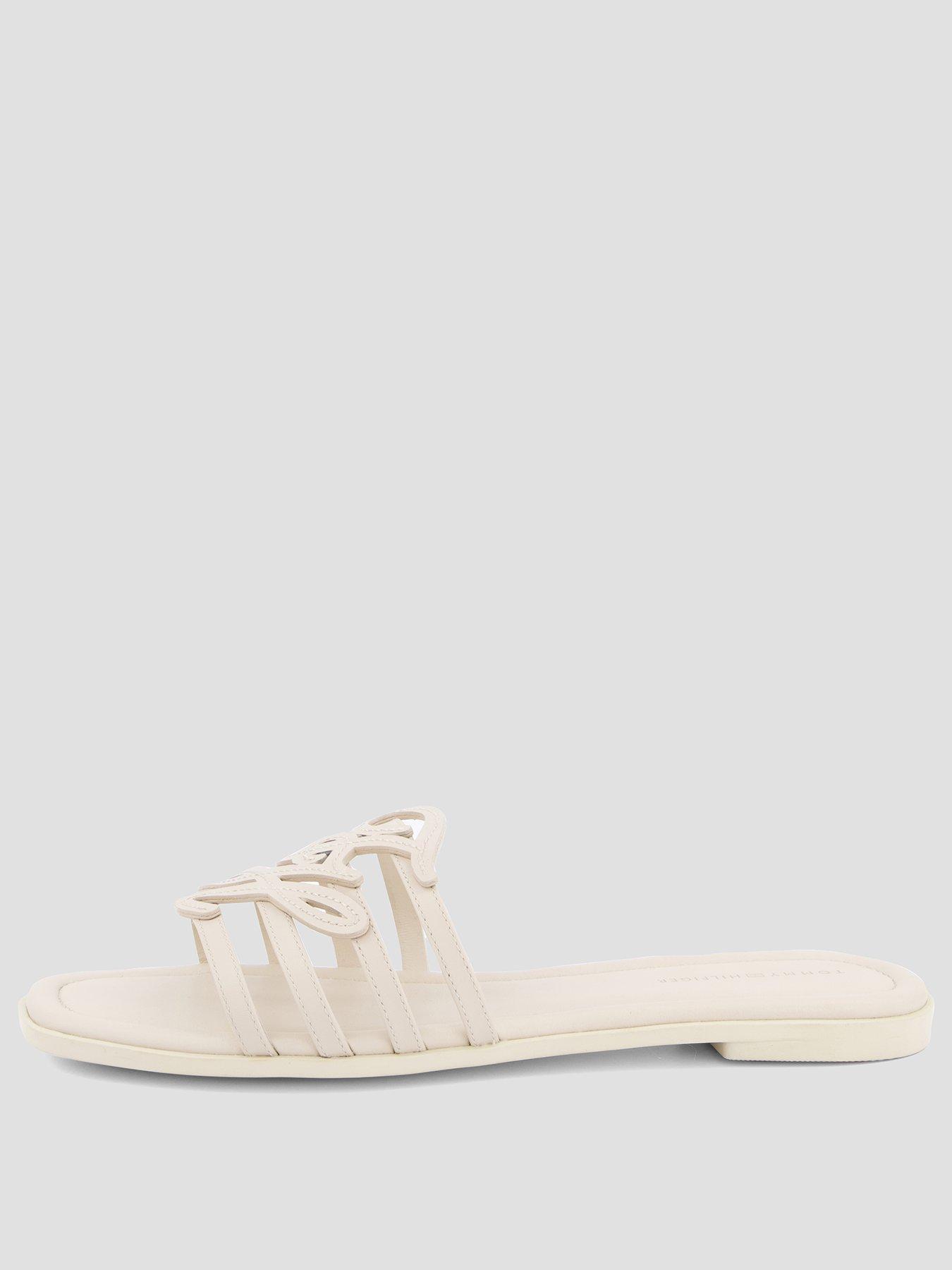 Image 2 of 7 of Tommy Hilfiger Logo Strap Leather Mules - Beige