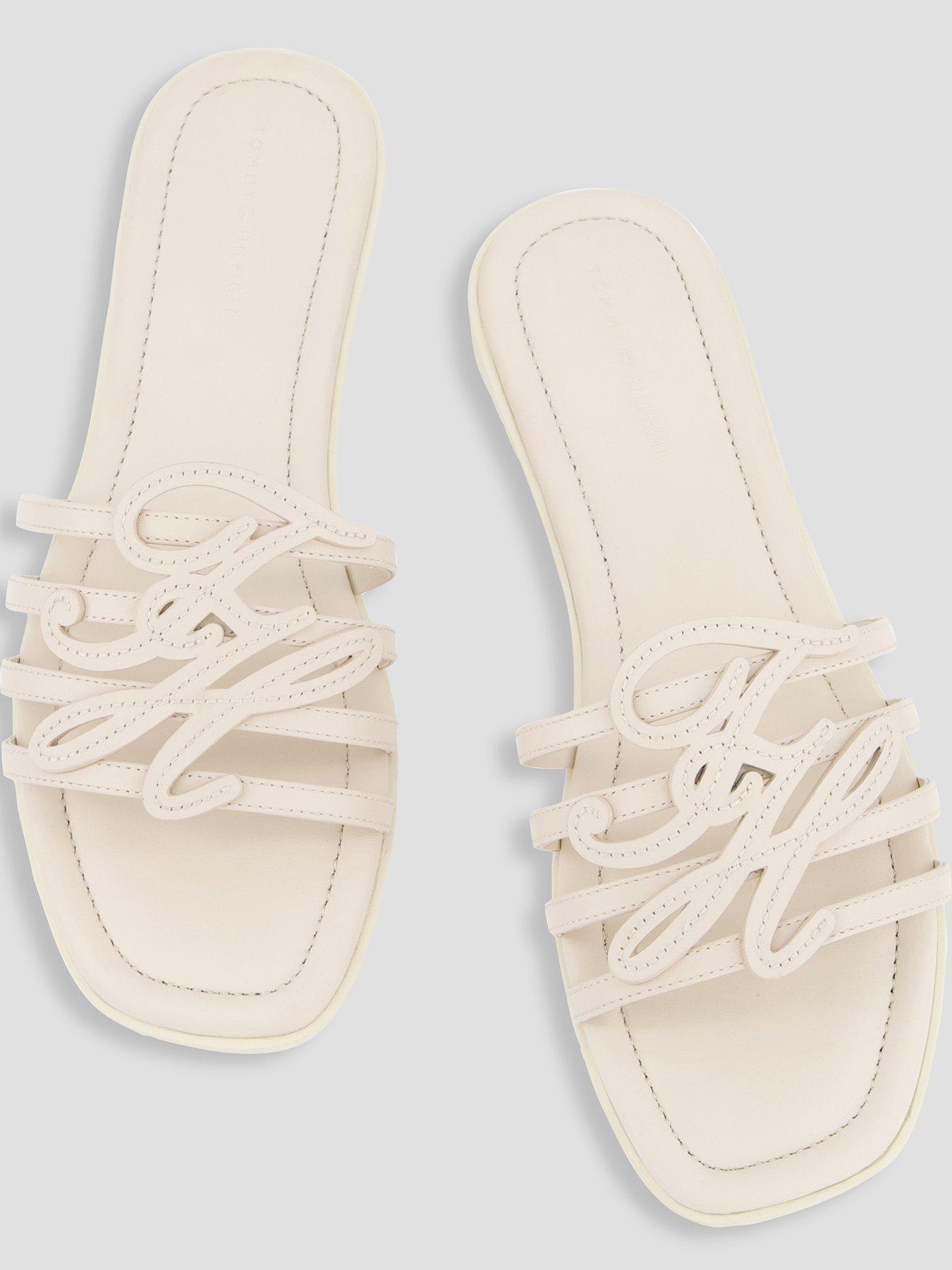 Image 3 of 7 of Tommy Hilfiger Logo Strap Leather Mules - Beige