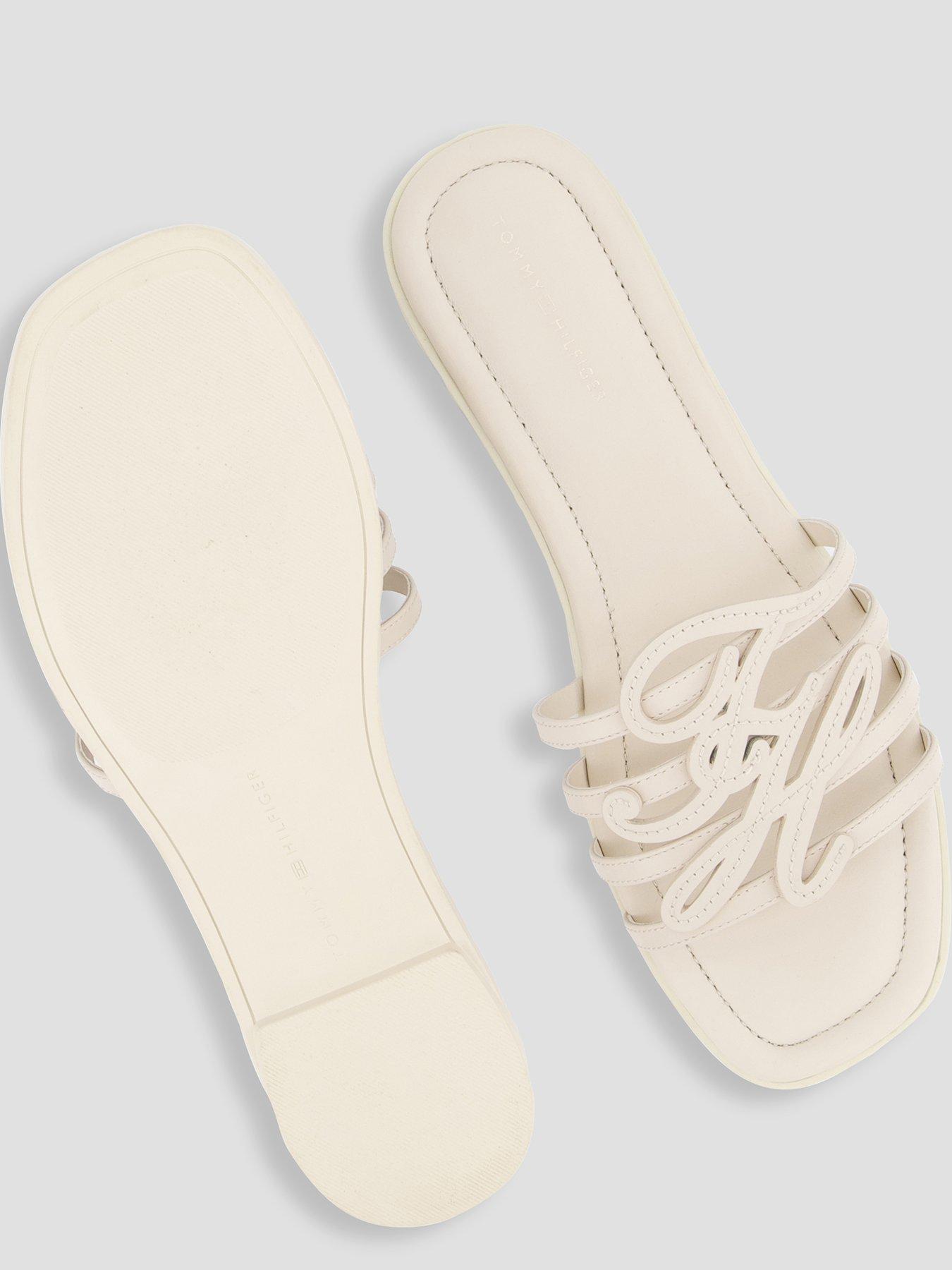 Image 4 of 7 of Tommy Hilfiger Logo Strap Leather Mules - Beige