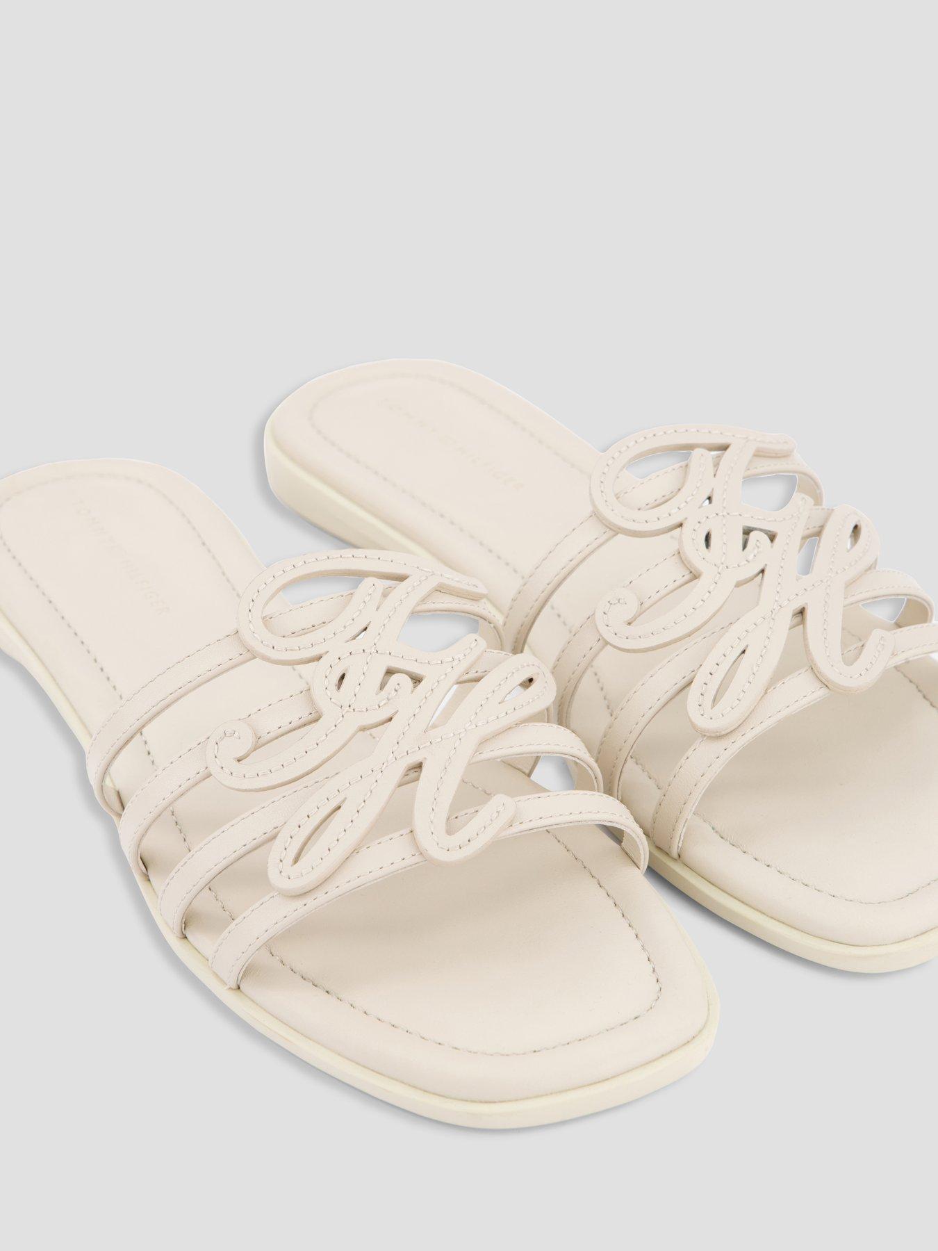 Image 5 of 7 of Tommy Hilfiger Logo Strap Leather Mules - Beige