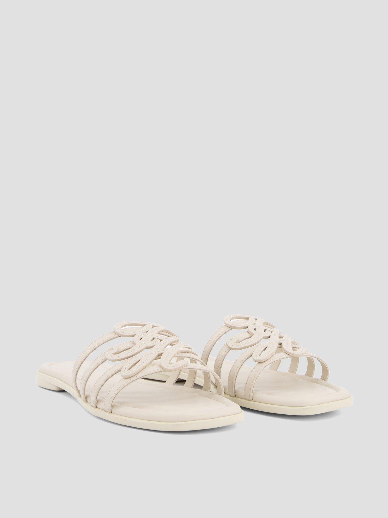 Image 6 of 7 of Tommy Hilfiger Logo Strap Leather Mules - Beige