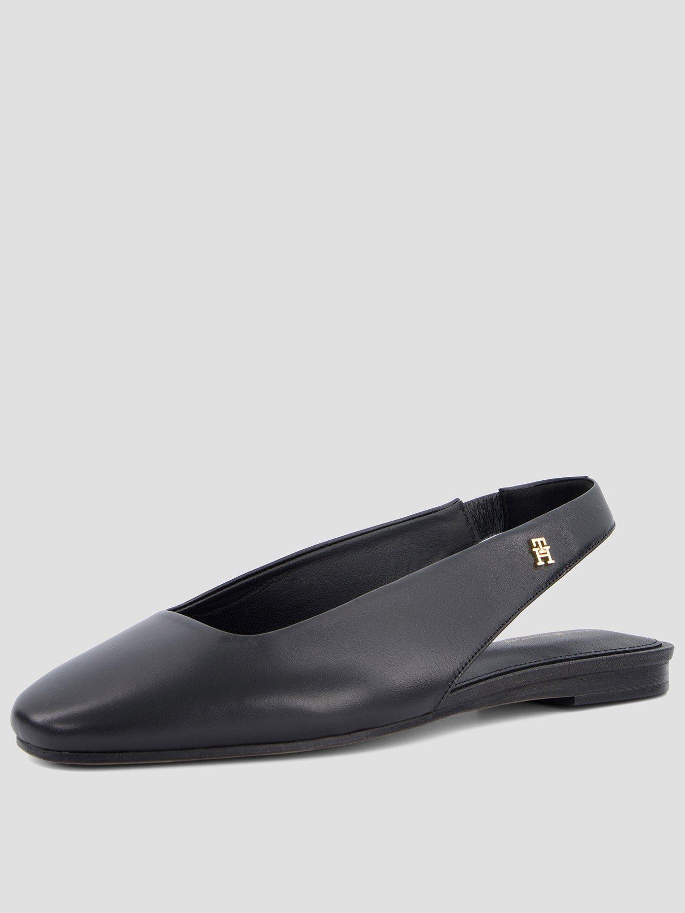 Image 1 of 7 of Tommy Hilfiger Th Leather Sling Back Ballerina Shoes - Black