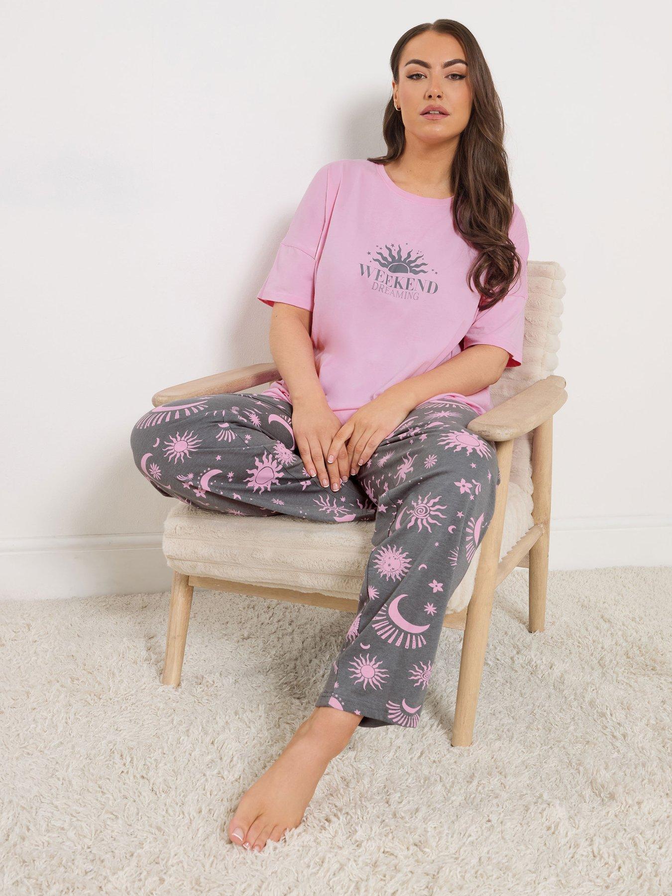 Yours Curve Weekend Dreaming Wide Leg Pyjama Set - Pink