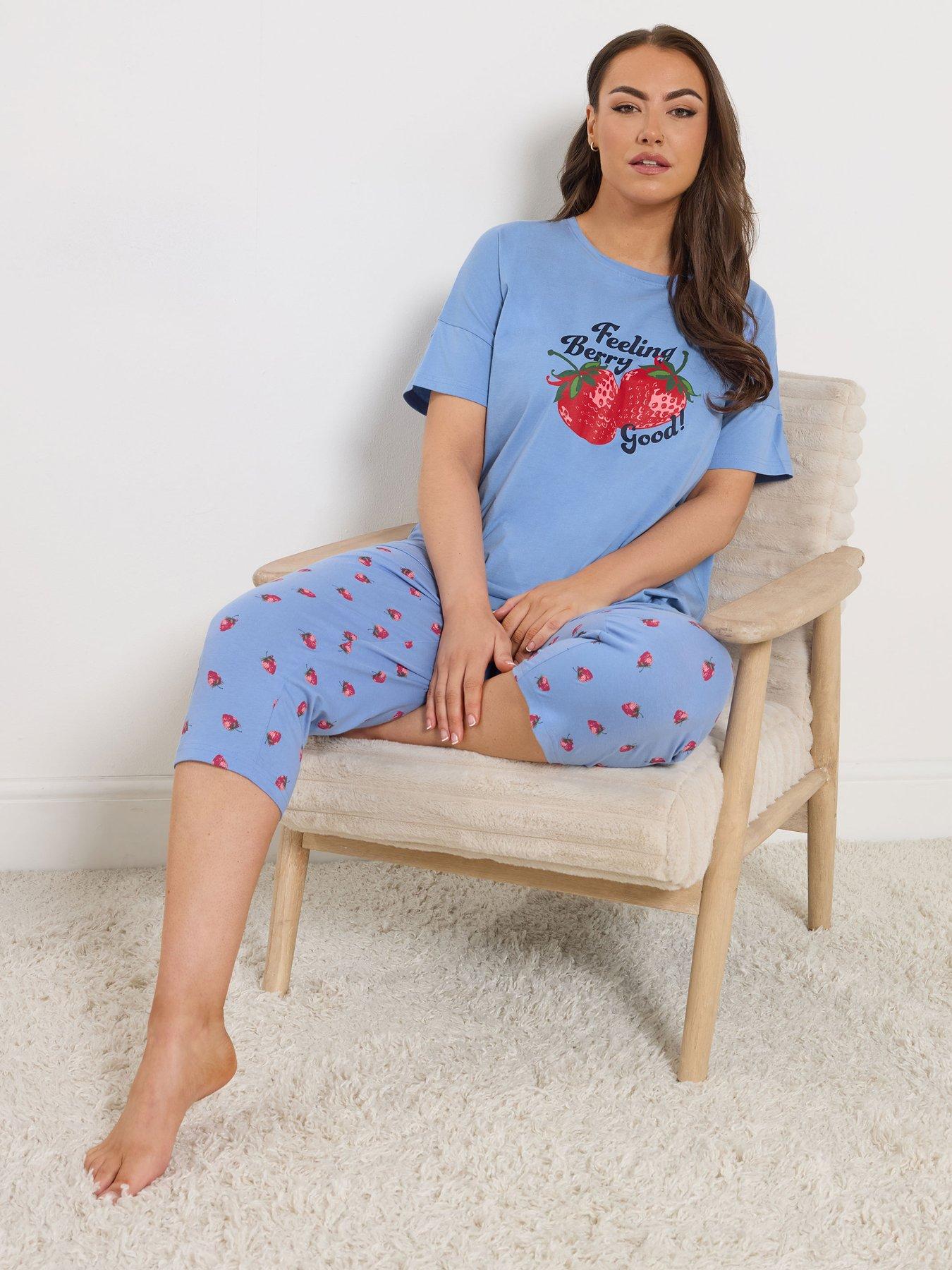 Yours Curve Berry Short Sleeve Crop Pyjama Set - Blue