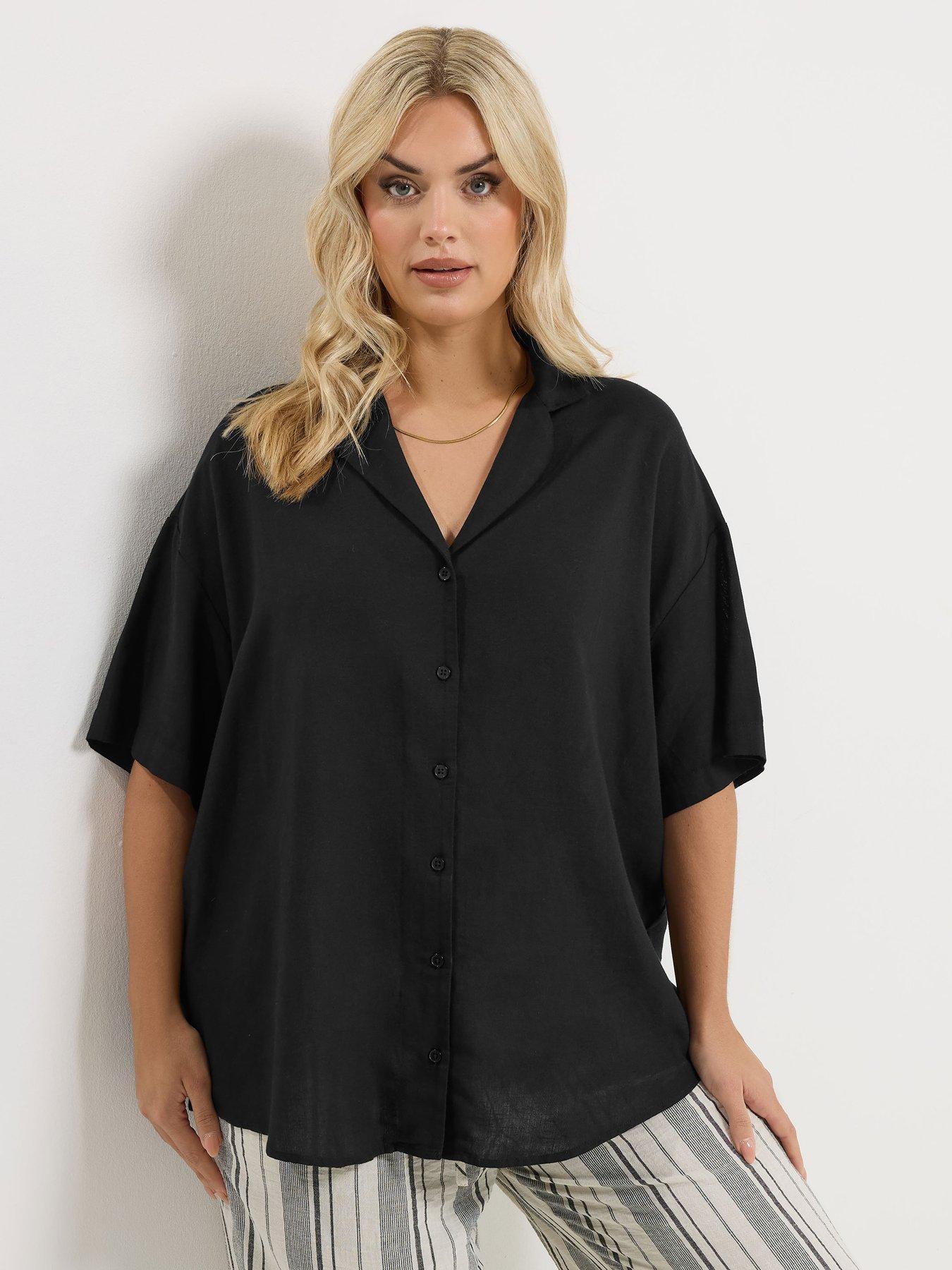 Yours Curve Linen Resort Shirt - Black