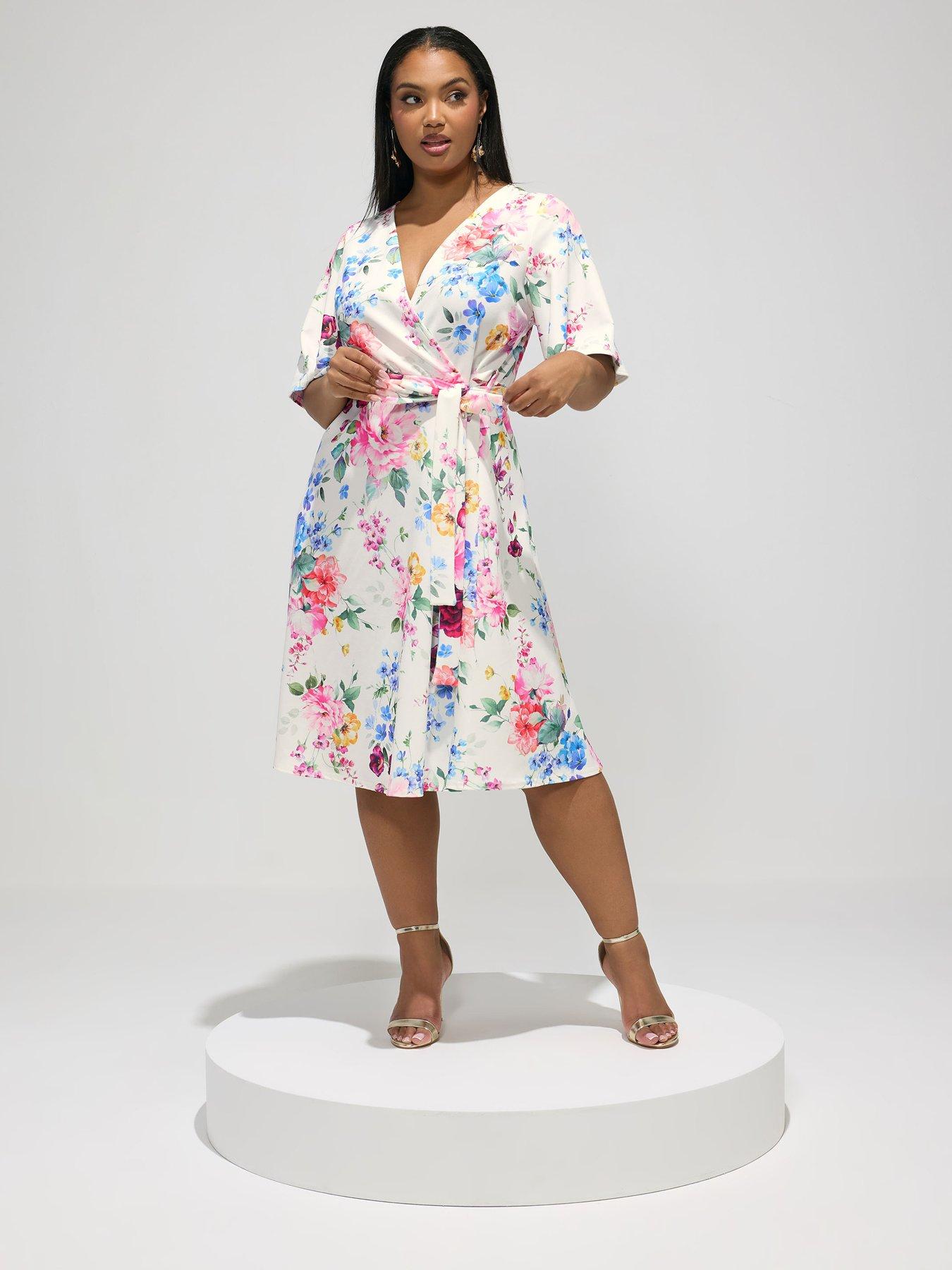 Yours Curve Floral Wrap Dress - White