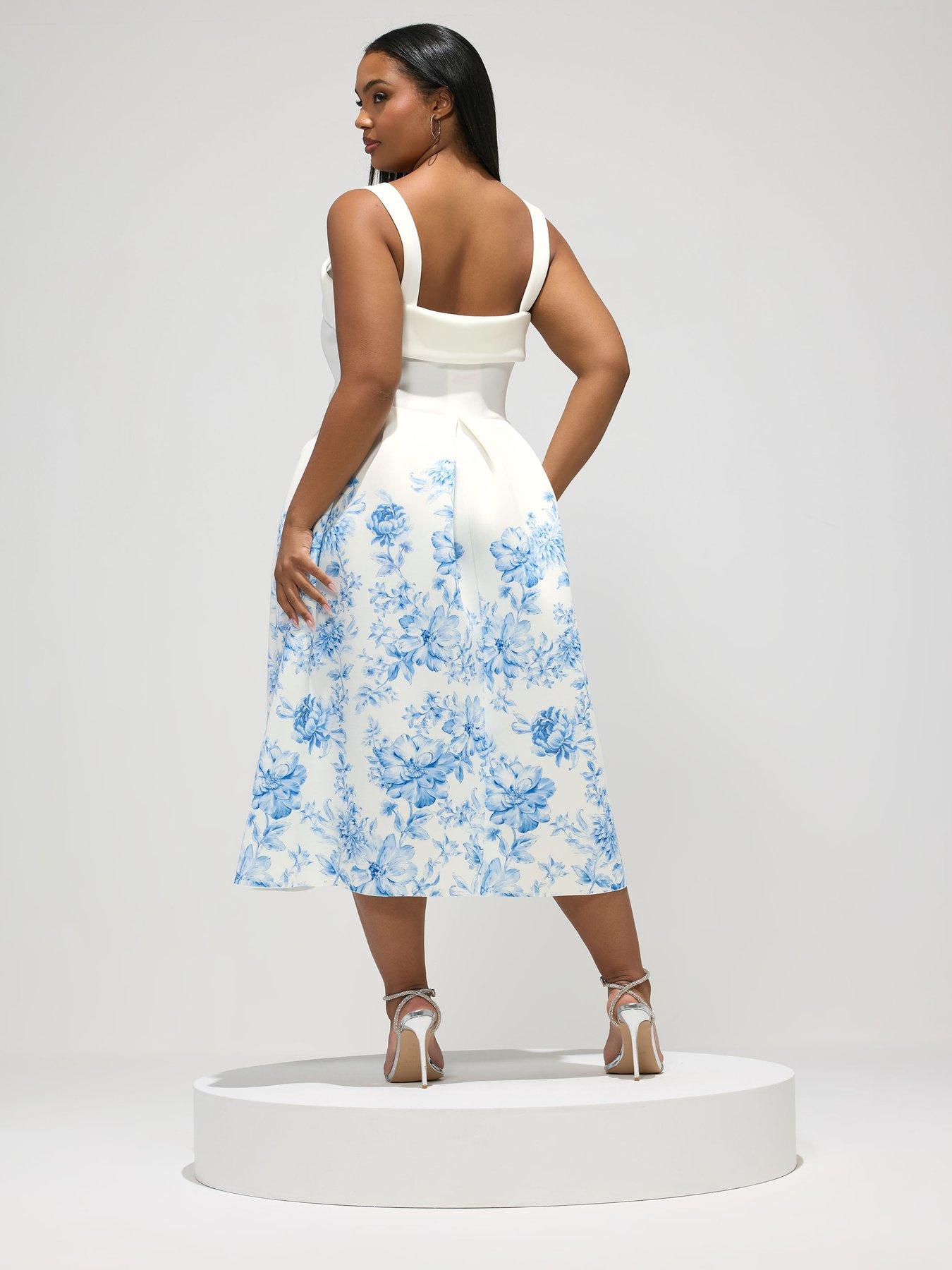 Image 2 of 5 of Yours Curve Floral Fold Over Skater Dress - White