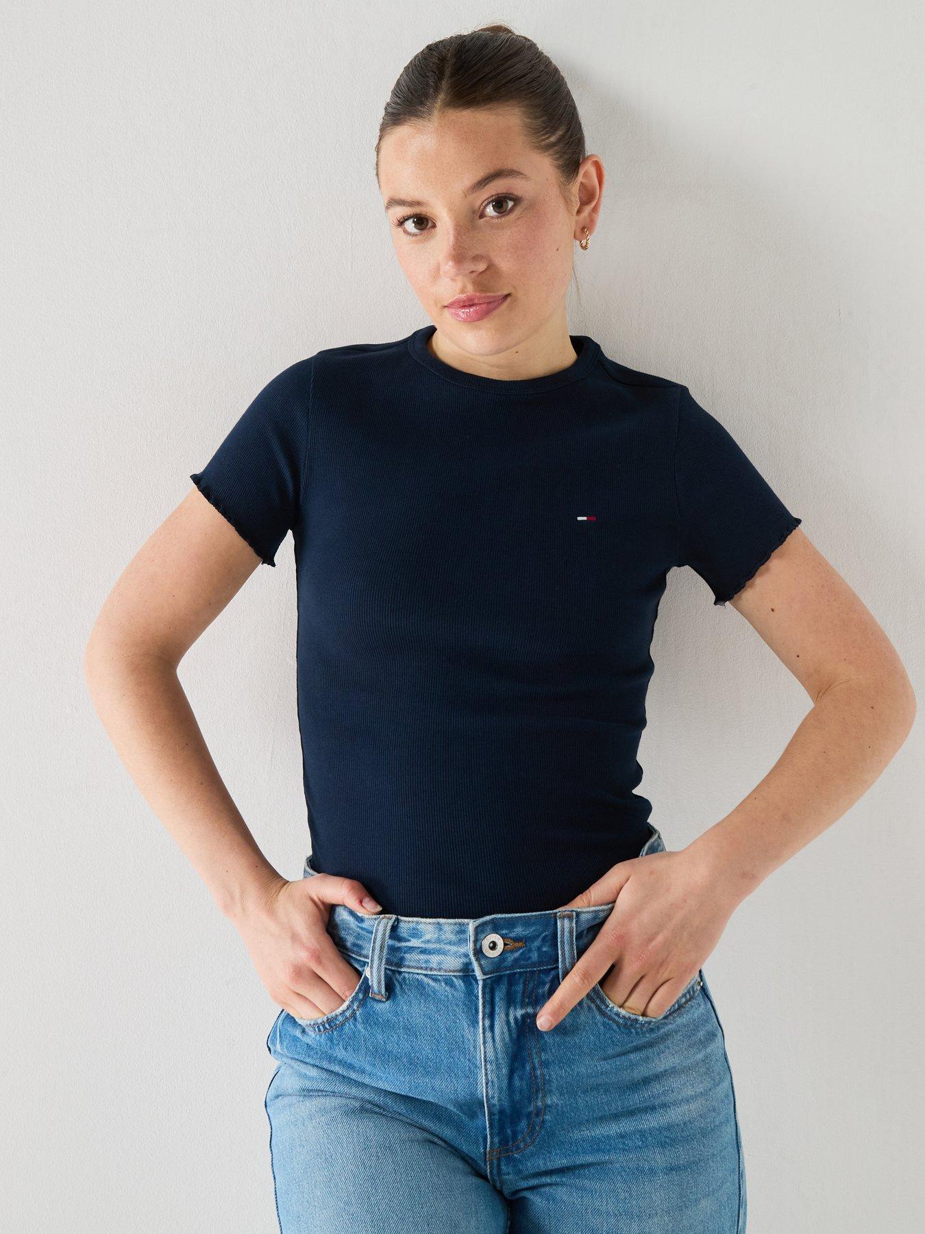 Tommy Jeans Tjw Slim Lettuce Edge Rib Short Sleeve T-Shirt - Blue