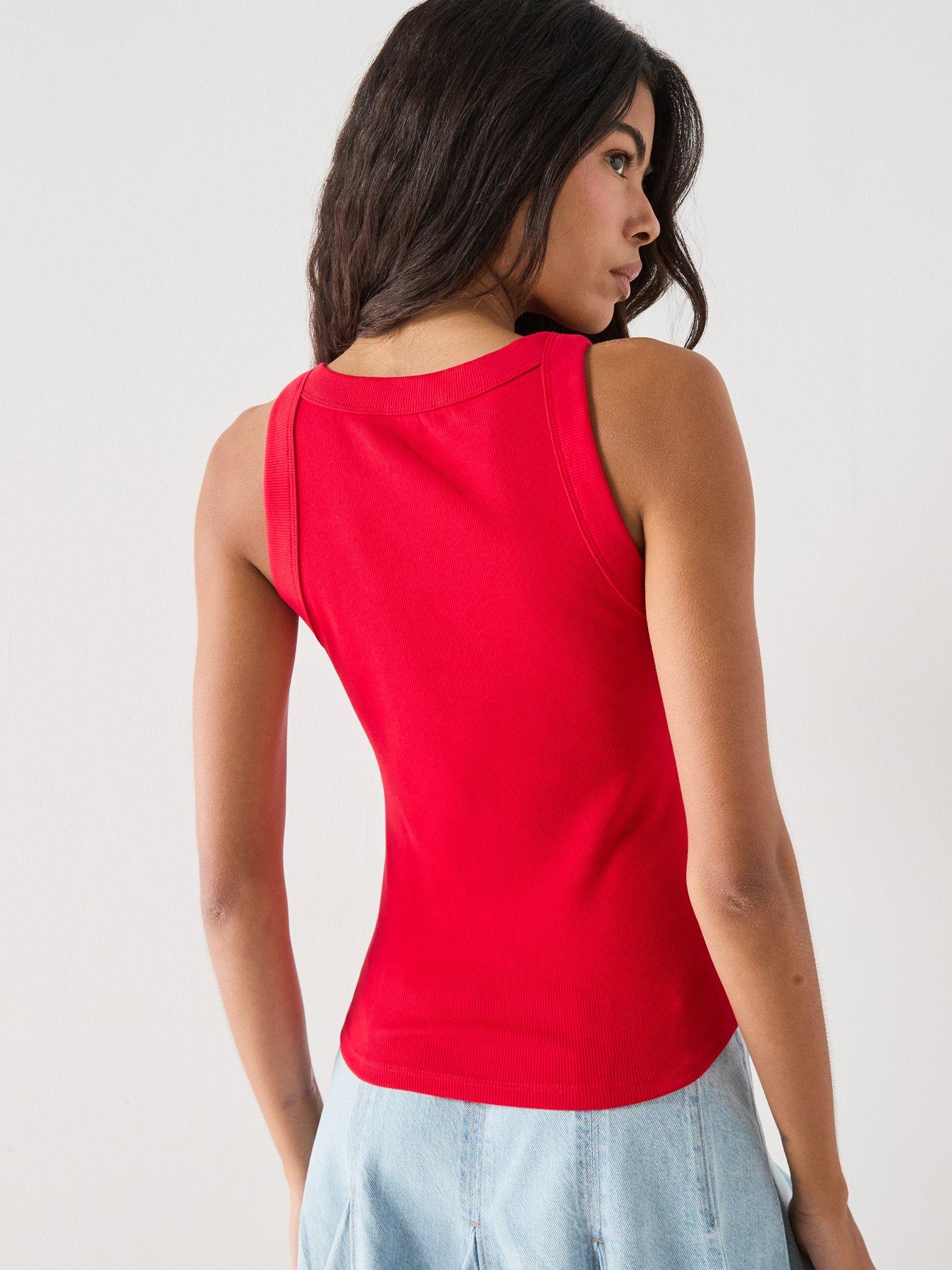 Image 2 of 6 of Tommy Jeans Tjw Slim Ess Logo 1 Rib Tank - Red