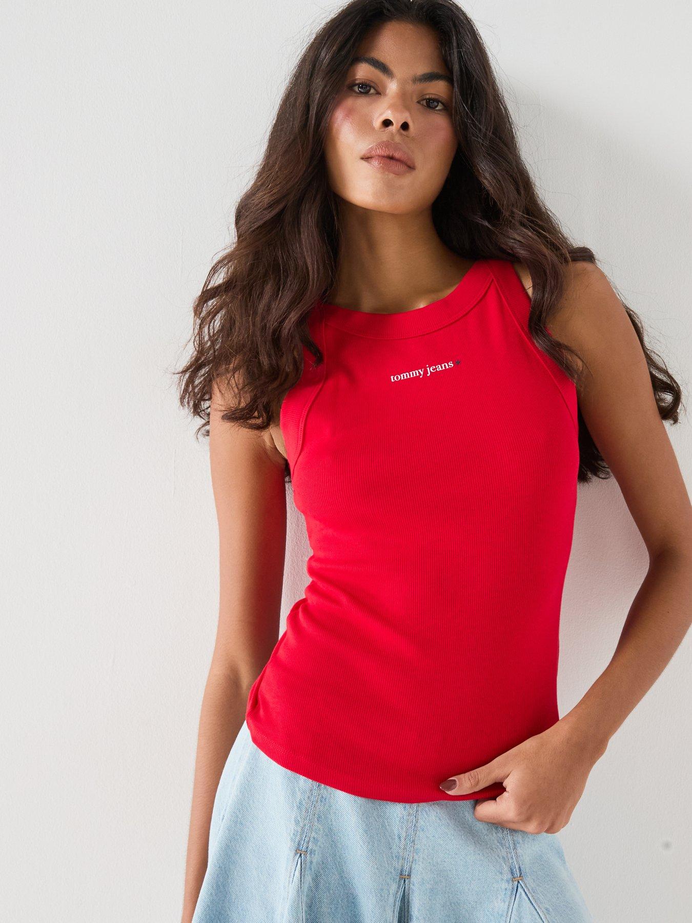 Image 6 of 6 of Tommy Jeans Tjw Slim Ess Logo 1 Rib Tank - Red