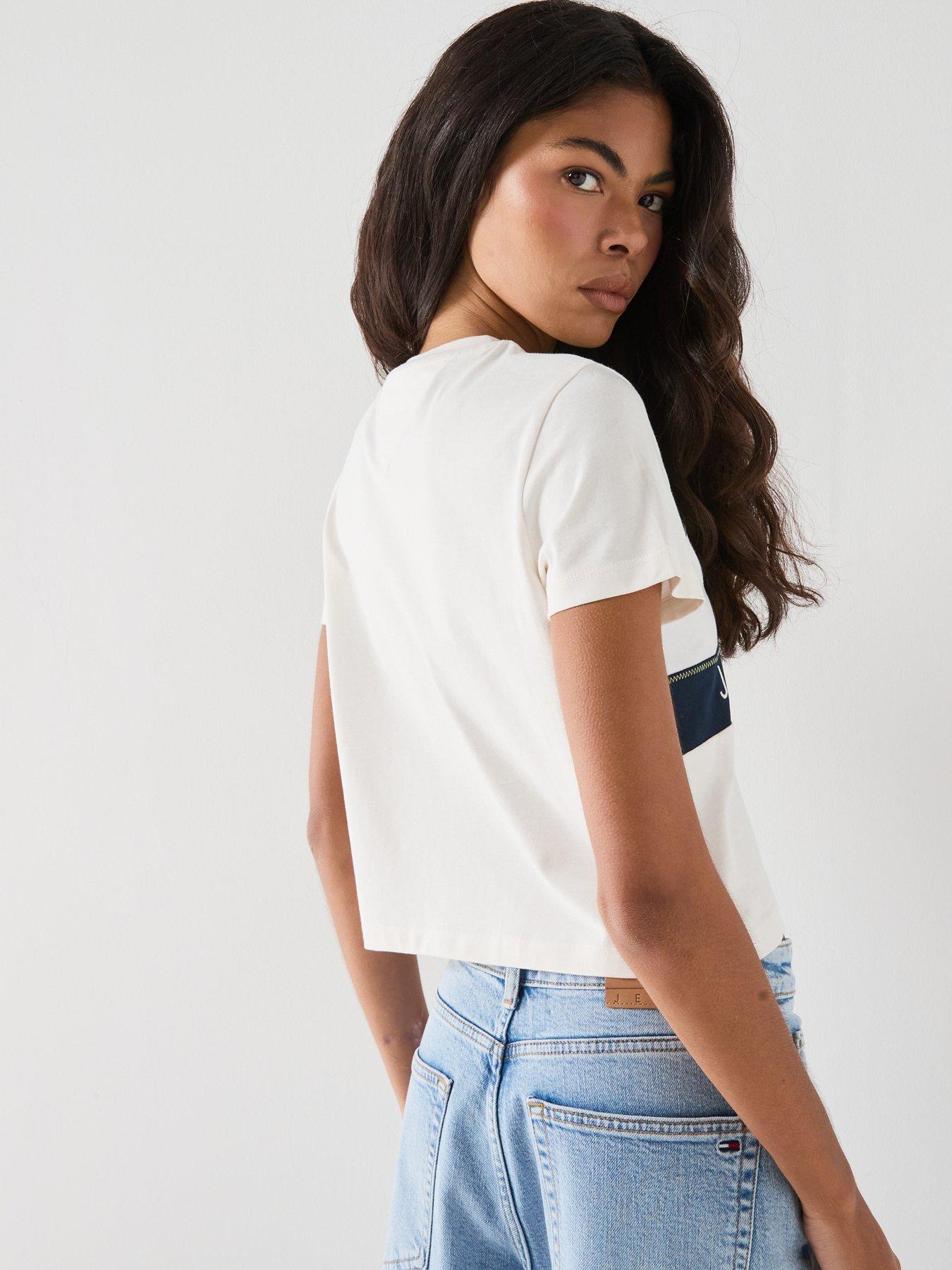 Image 2 of 6 of Tommy Jeans Flag Logo Boxy Fit Short Sleeve T-shirt - White