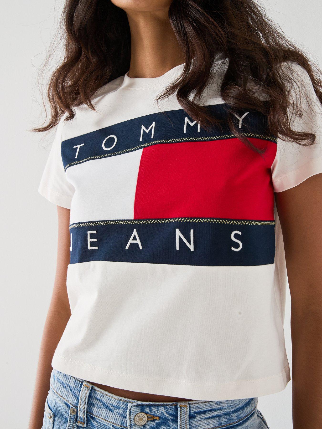 Image 4 of 6 of Tommy Jeans Flag Logo Boxy Fit Short Sleeve T-shirt - White