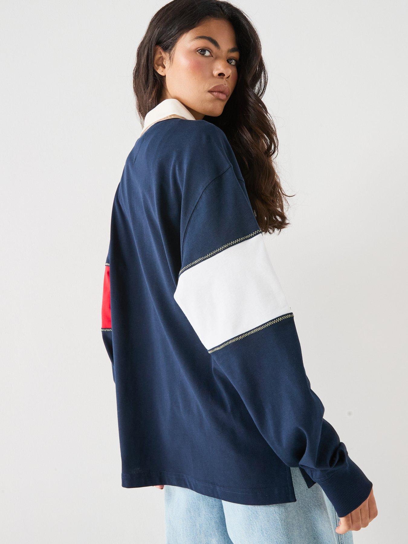 Image 2 of 6 of Tommy Jeans Tommy Flag Jersey Oversized Rugby Shirt - Blue