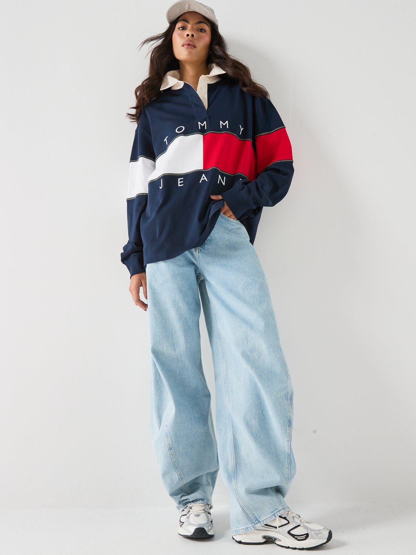 Image 3 of 6 of Tommy Jeans Tommy Flag Jersey Oversized Rugby Shirt - Blue
