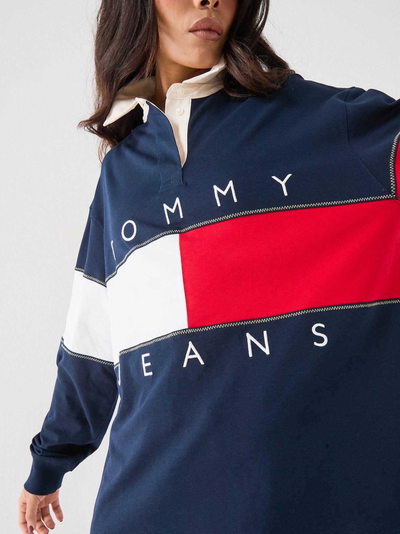 Image 4 of 6 of Tommy Jeans Tommy Flag Jersey Oversized Rugby Shirt - Blue