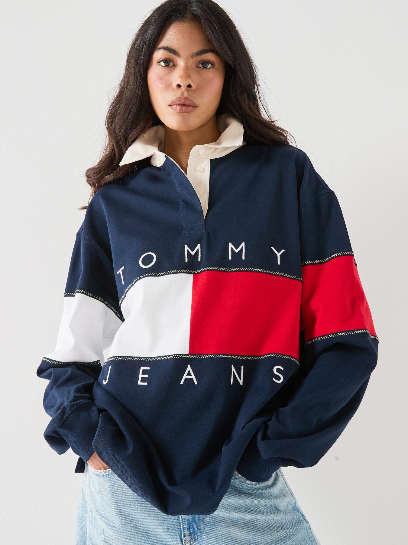 Image 5 of 6 of Tommy Jeans Tommy Flag Jersey Oversized Rugby Shirt - Blue