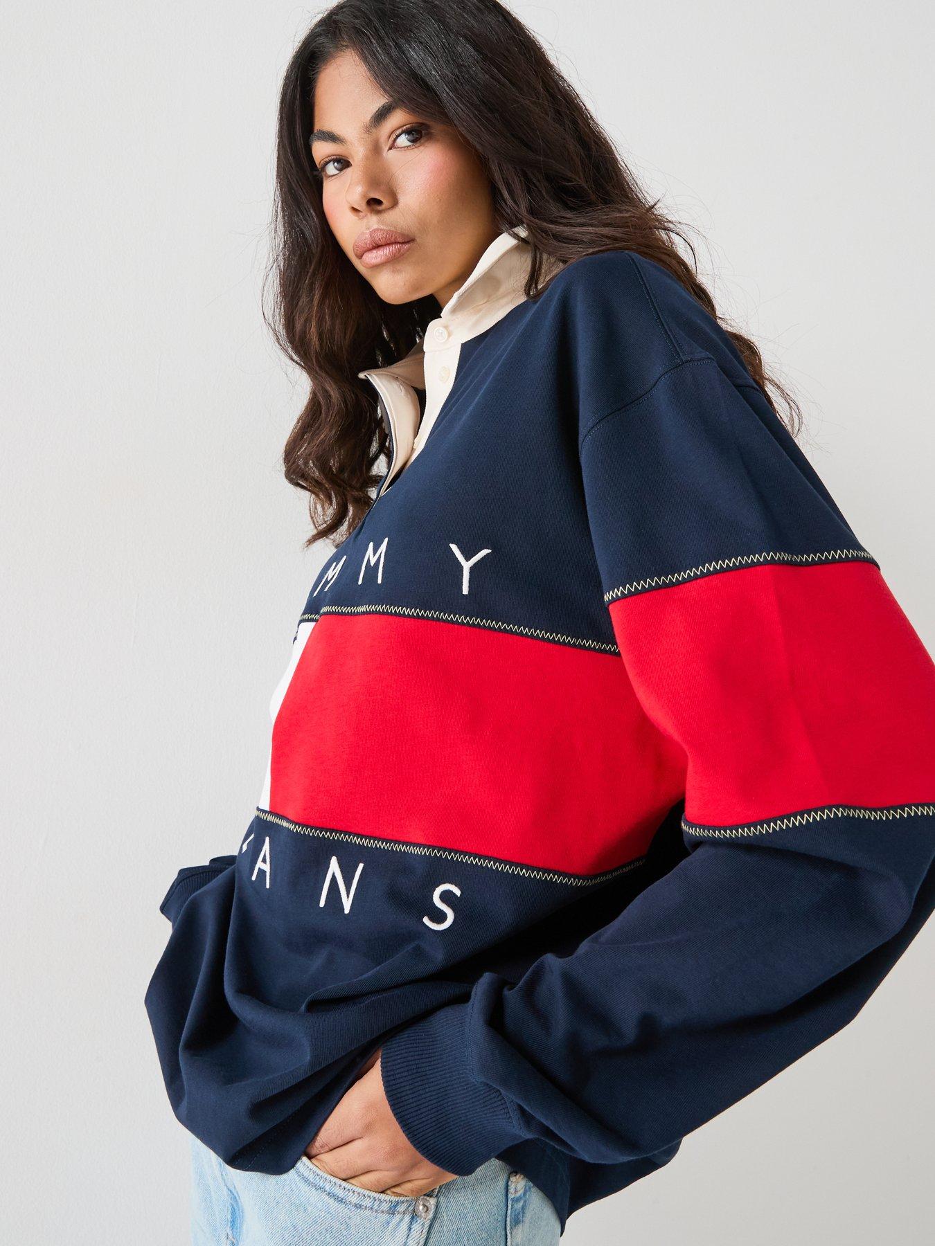 Image 6 of 6 of Tommy Jeans Tommy Flag Jersey Oversized Rugby Shirt - Blue