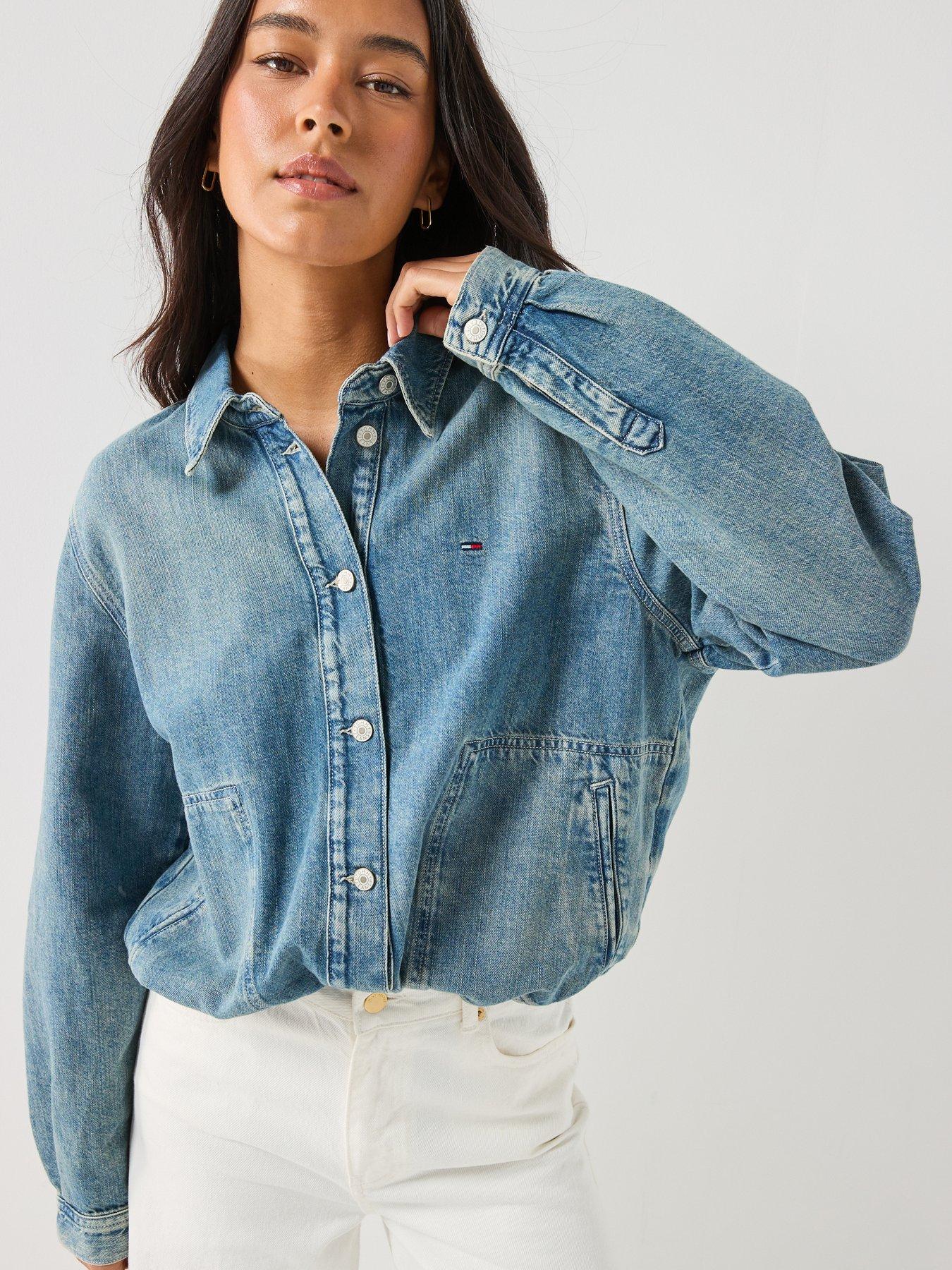 Tommy Jeans Drawstring Hem Relaxed Denim Jacket With Linen - Blue