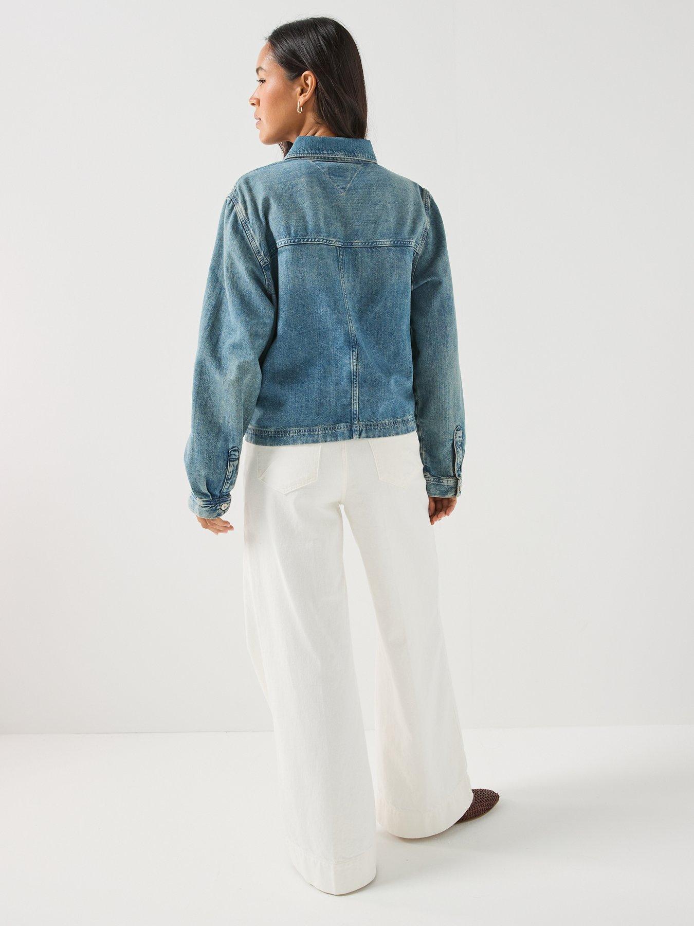 Image 2 of 6 of Tommy Jeans Drawstring Hem Relaxed Denim Jacket With Linen - Blue