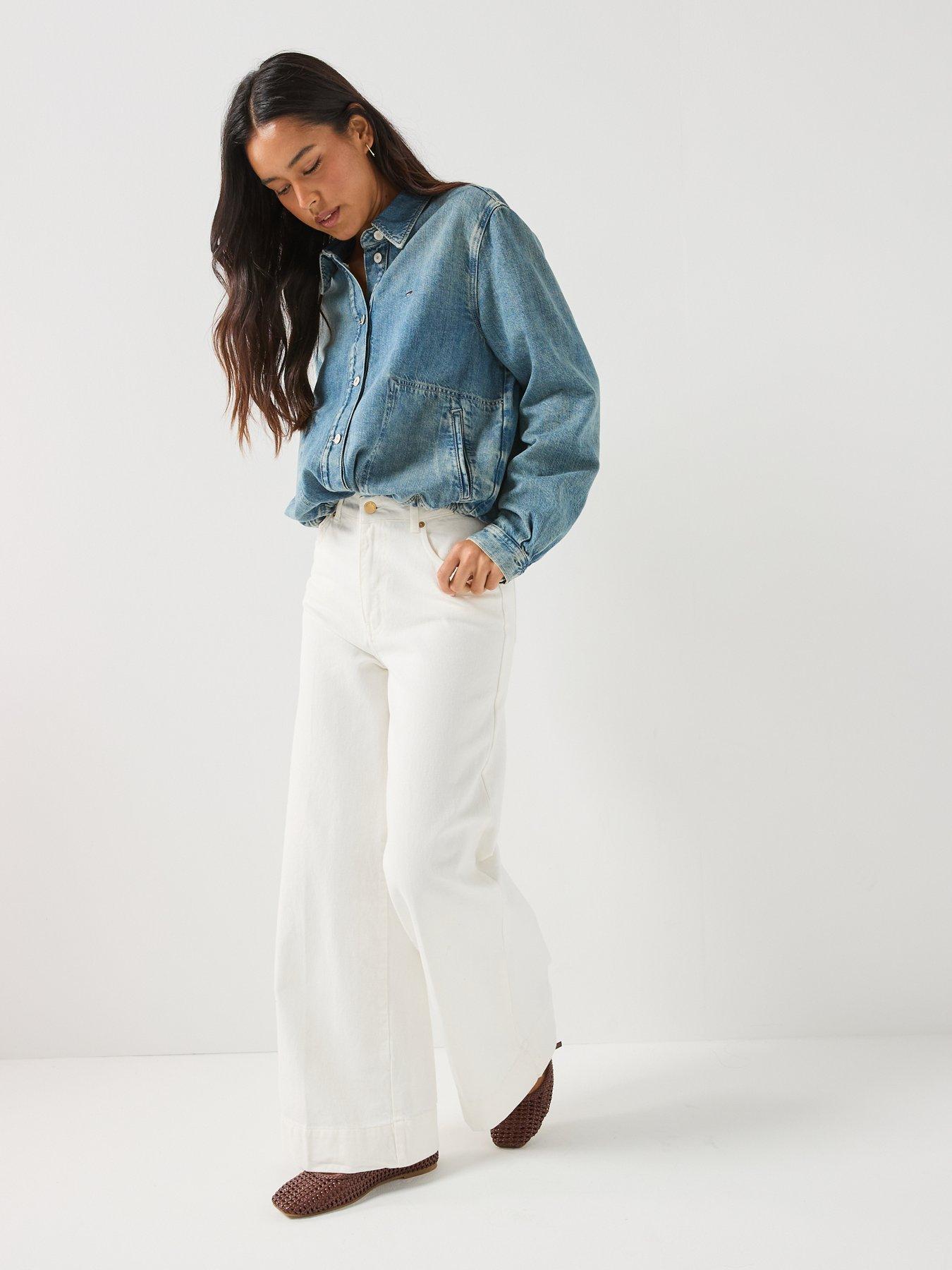 Image 3 of 6 of Tommy Jeans Drawstring Hem Relaxed Denim Jacket With Linen - Blue