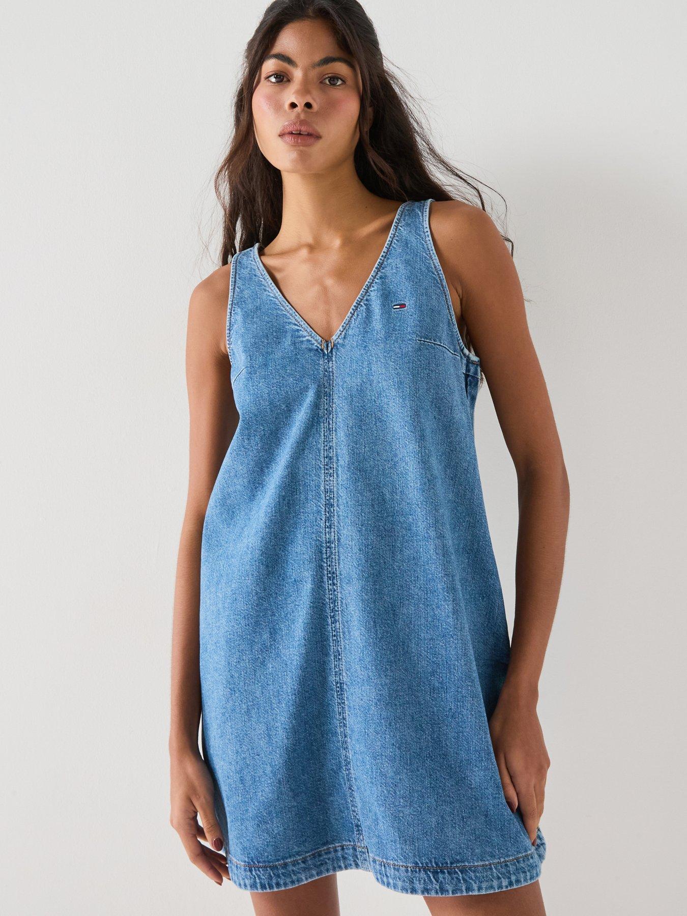 Image 1 of 5 of Tommy Jeans V-Neck Dress - Blue