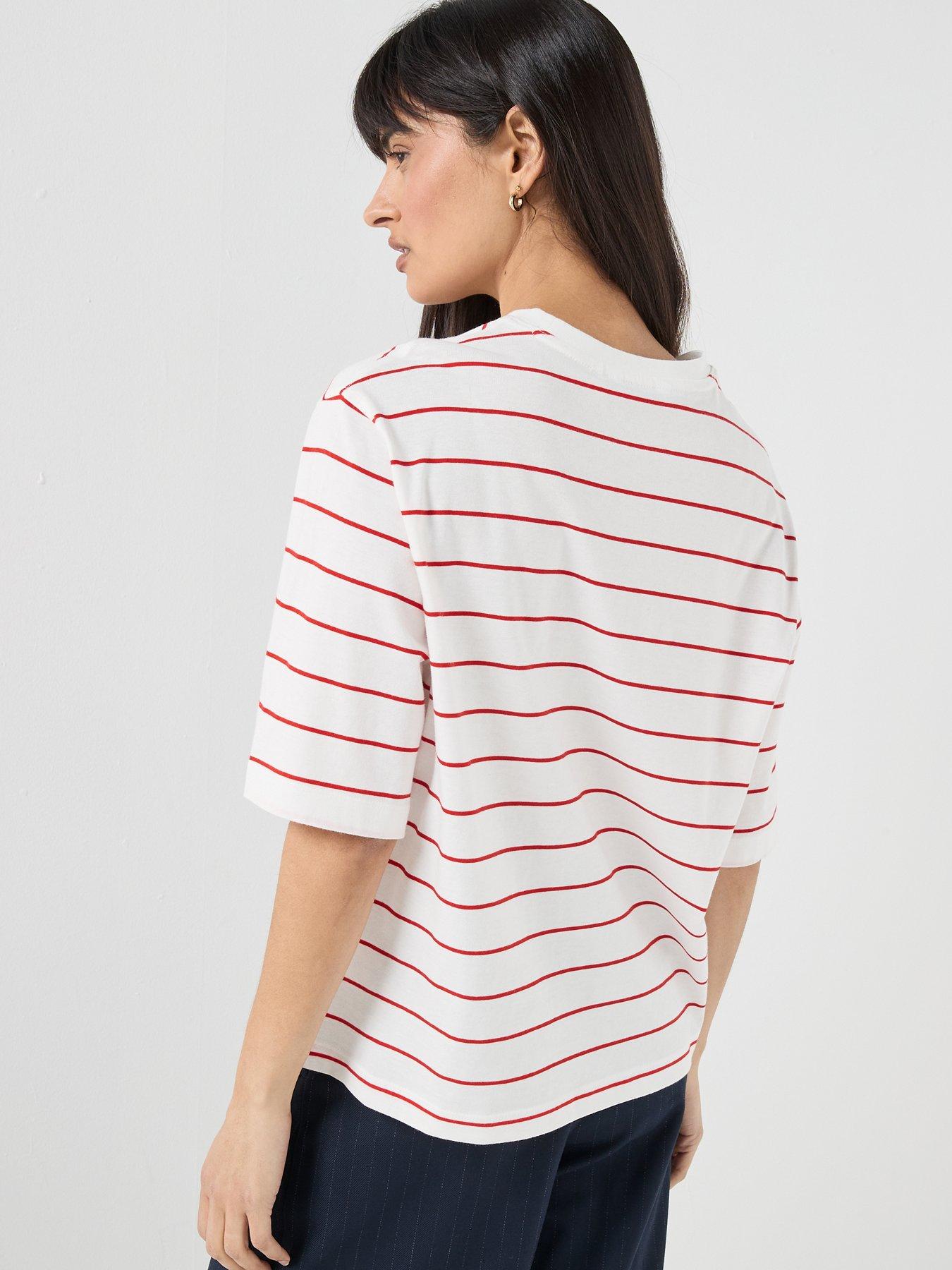 Image 2 of 5 of Tommy Hilfiger Logo Embroidery Relaxed Crew Neck T-shirt - Cream / Fire Red