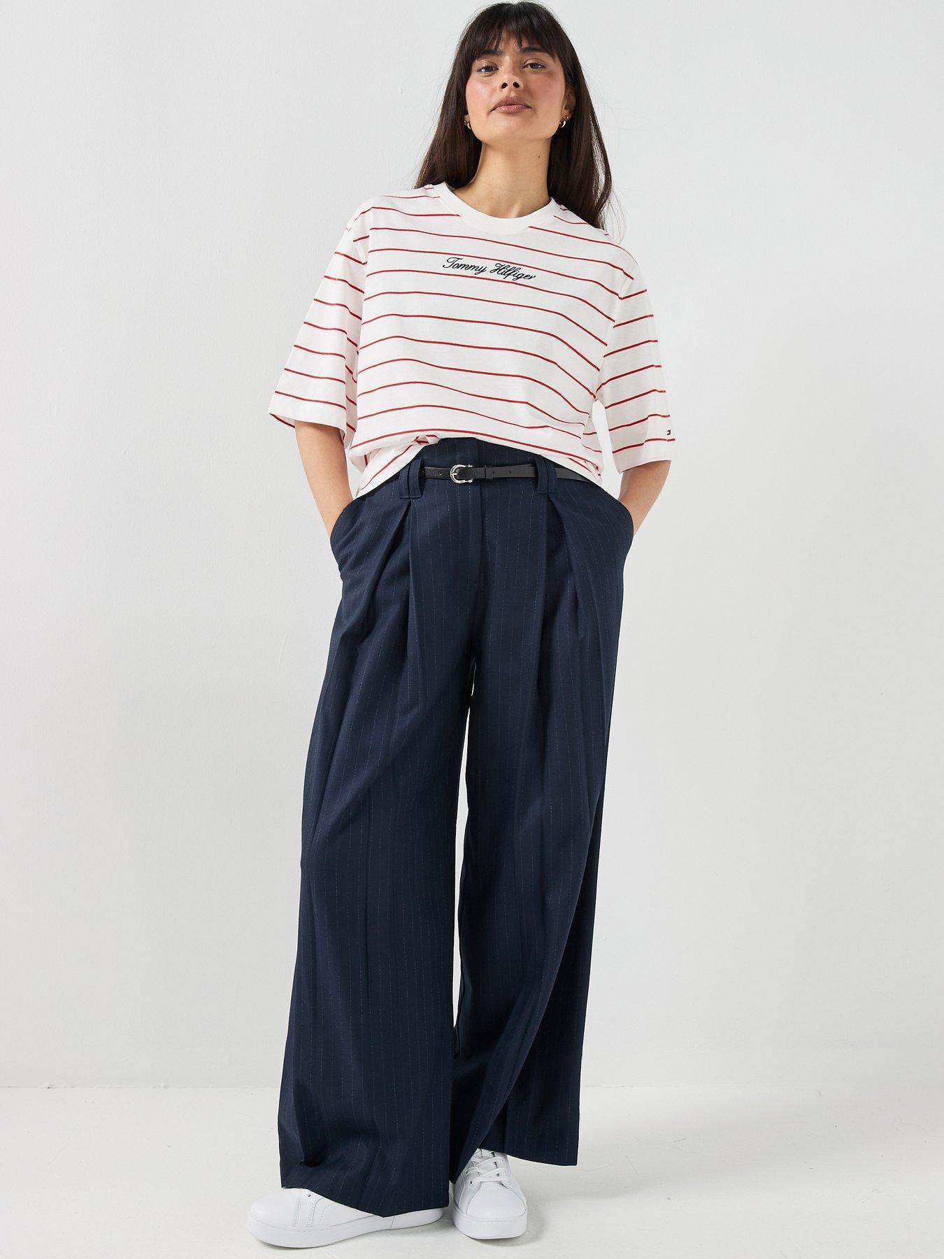 Image 5 of 5 of Tommy Hilfiger Logo Embroidery Relaxed Crew Neck T-shirt - Cream / Fire Red