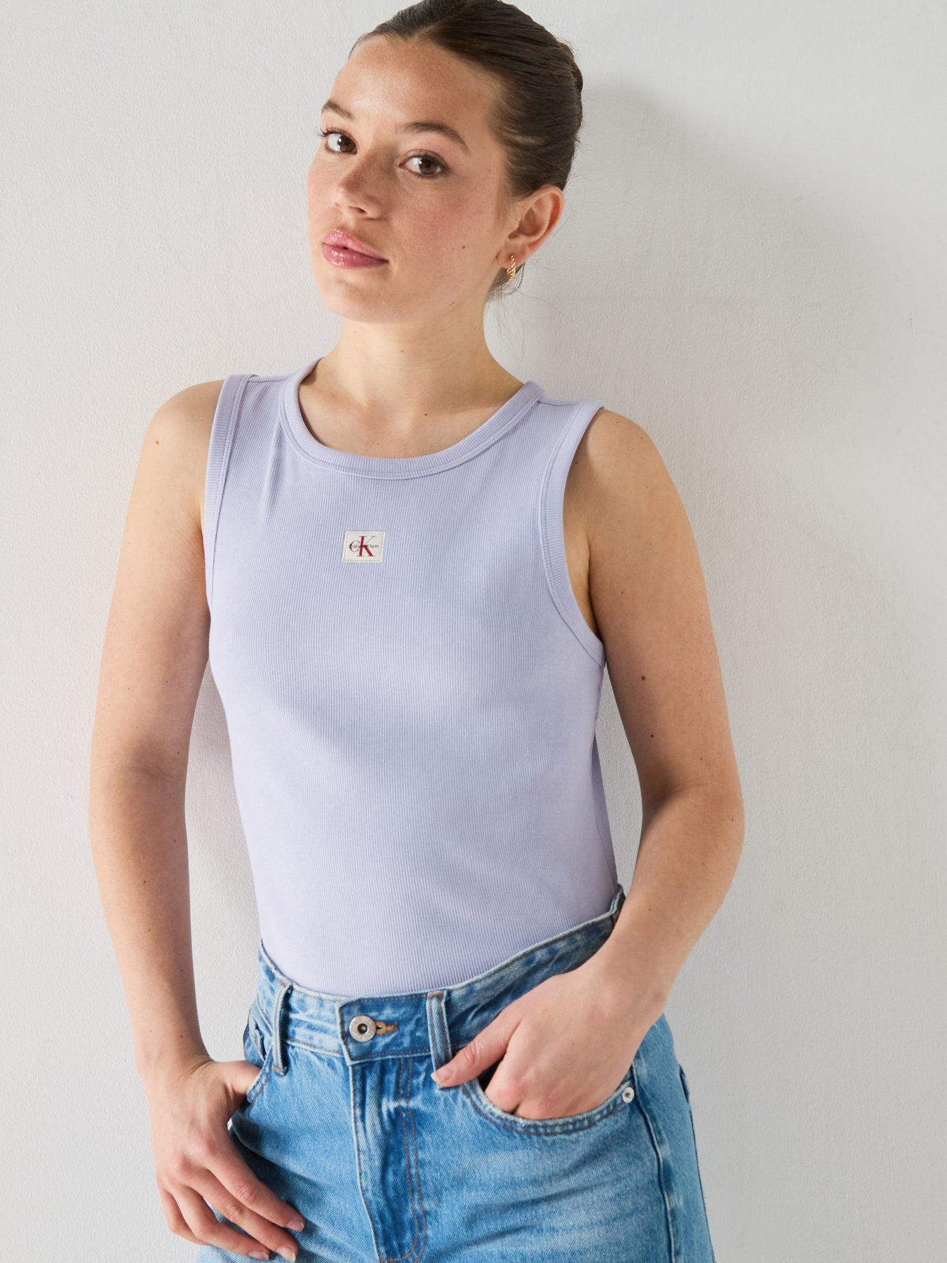 Calvin Klein Jeans Woven Label 2X2 Baby Rib Tank - Blue