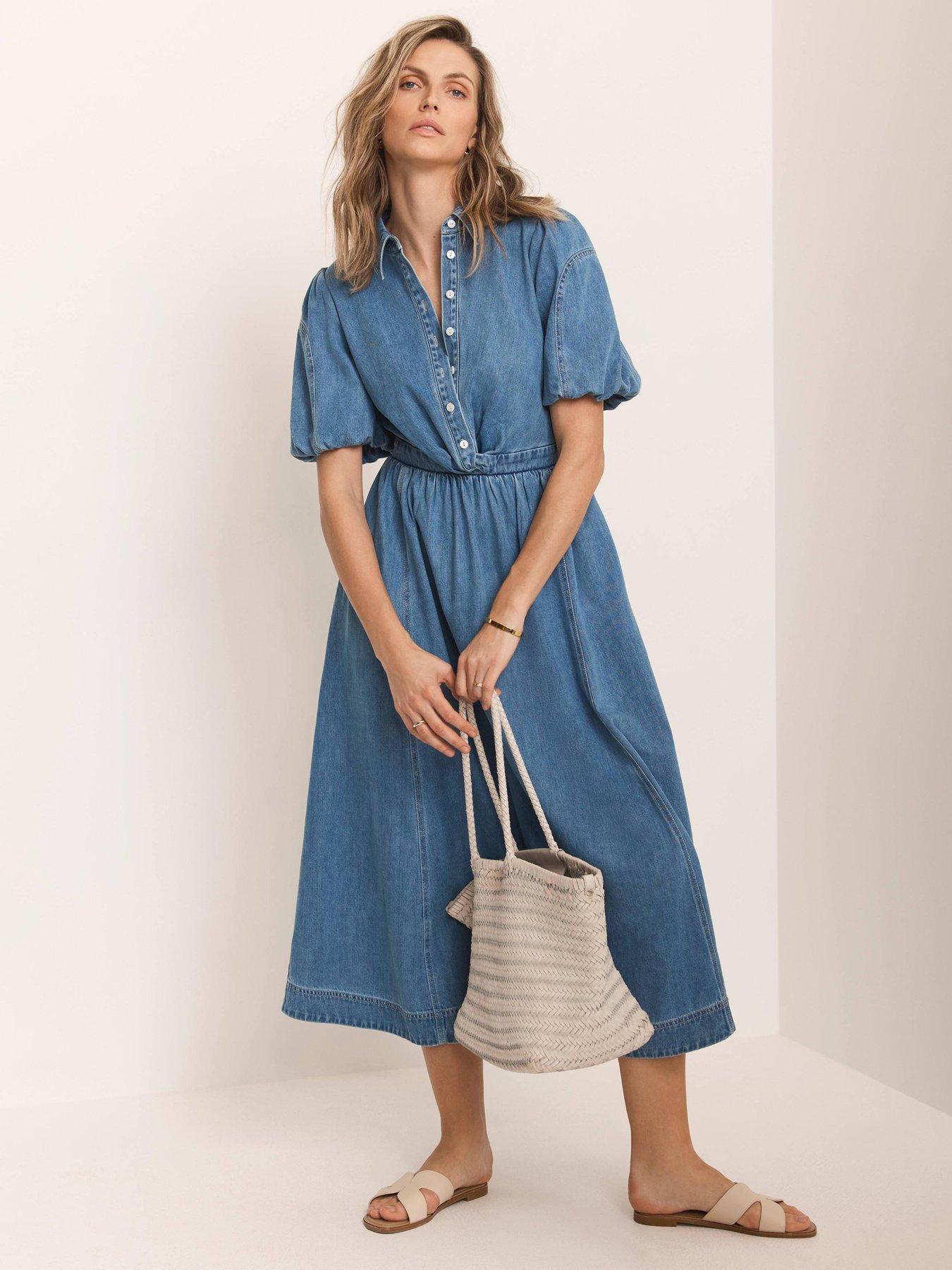 Mint Velvet Denim Twist Midi Shirt Dress - Blue