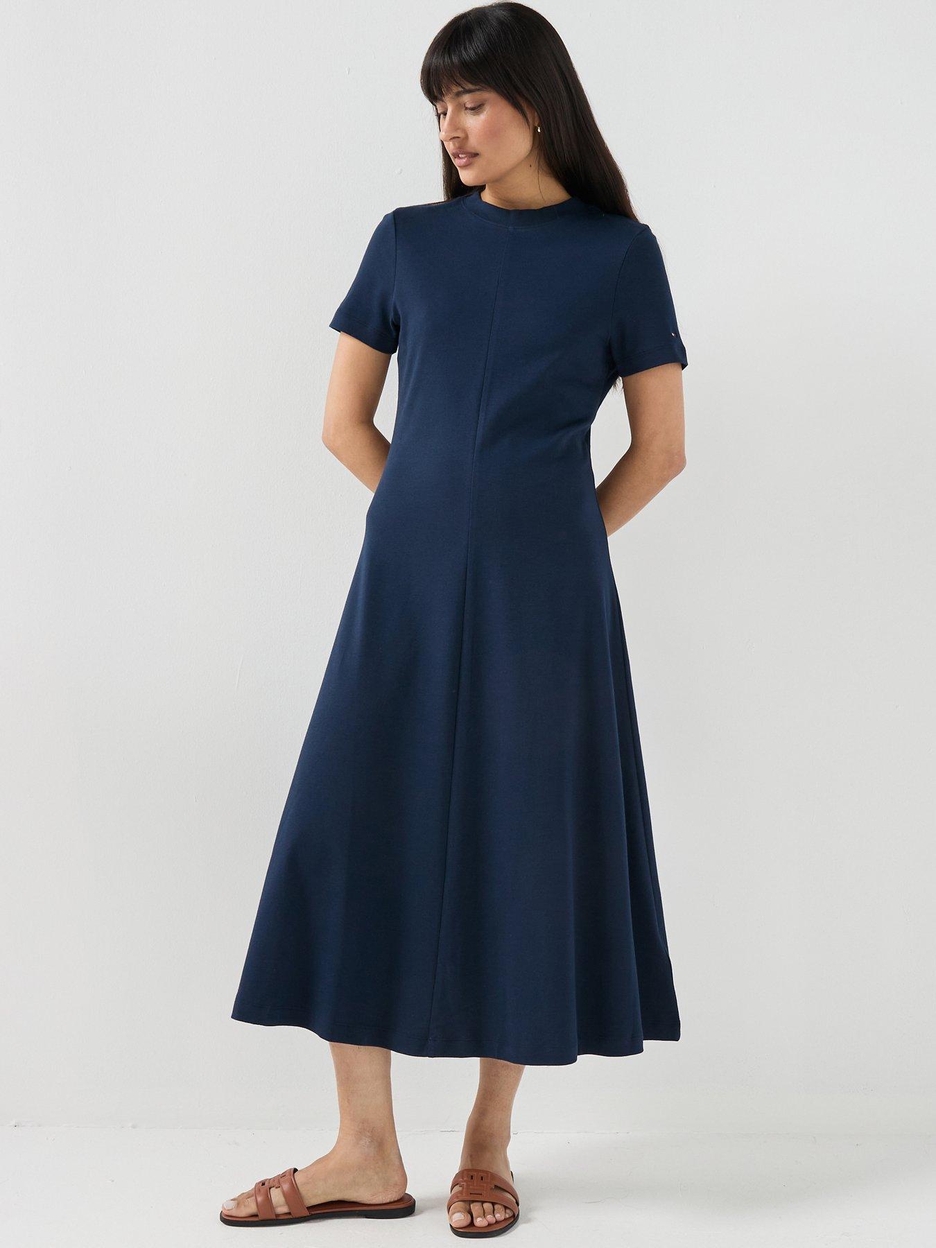 Tommy Hilfiger Interlock Fit and Flare Midi Dress - Blue