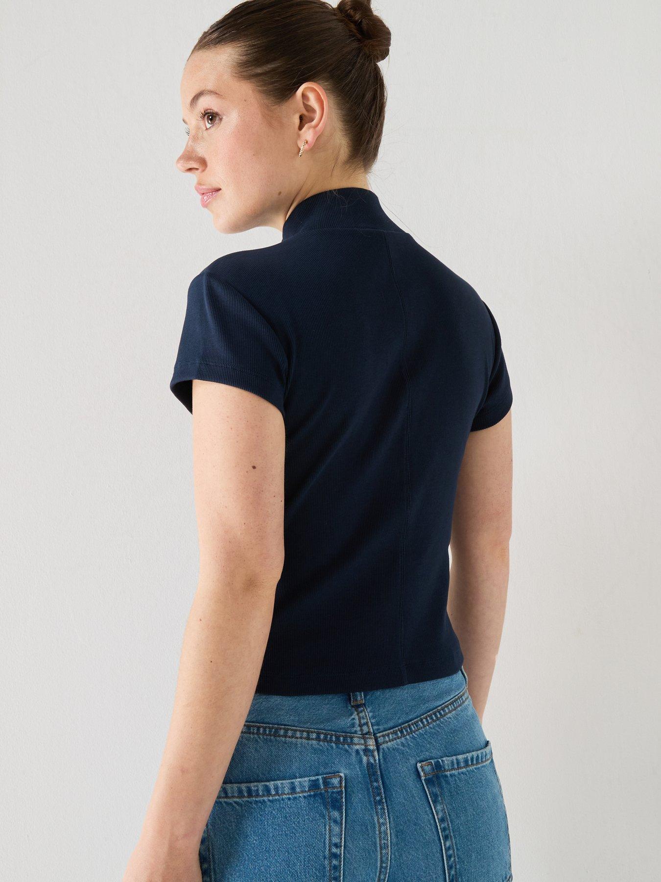 Image 2 of 5 of Calvin Klein Jeans Jeans Ribbed Monologo Quarter-zip T-shirt - Blue