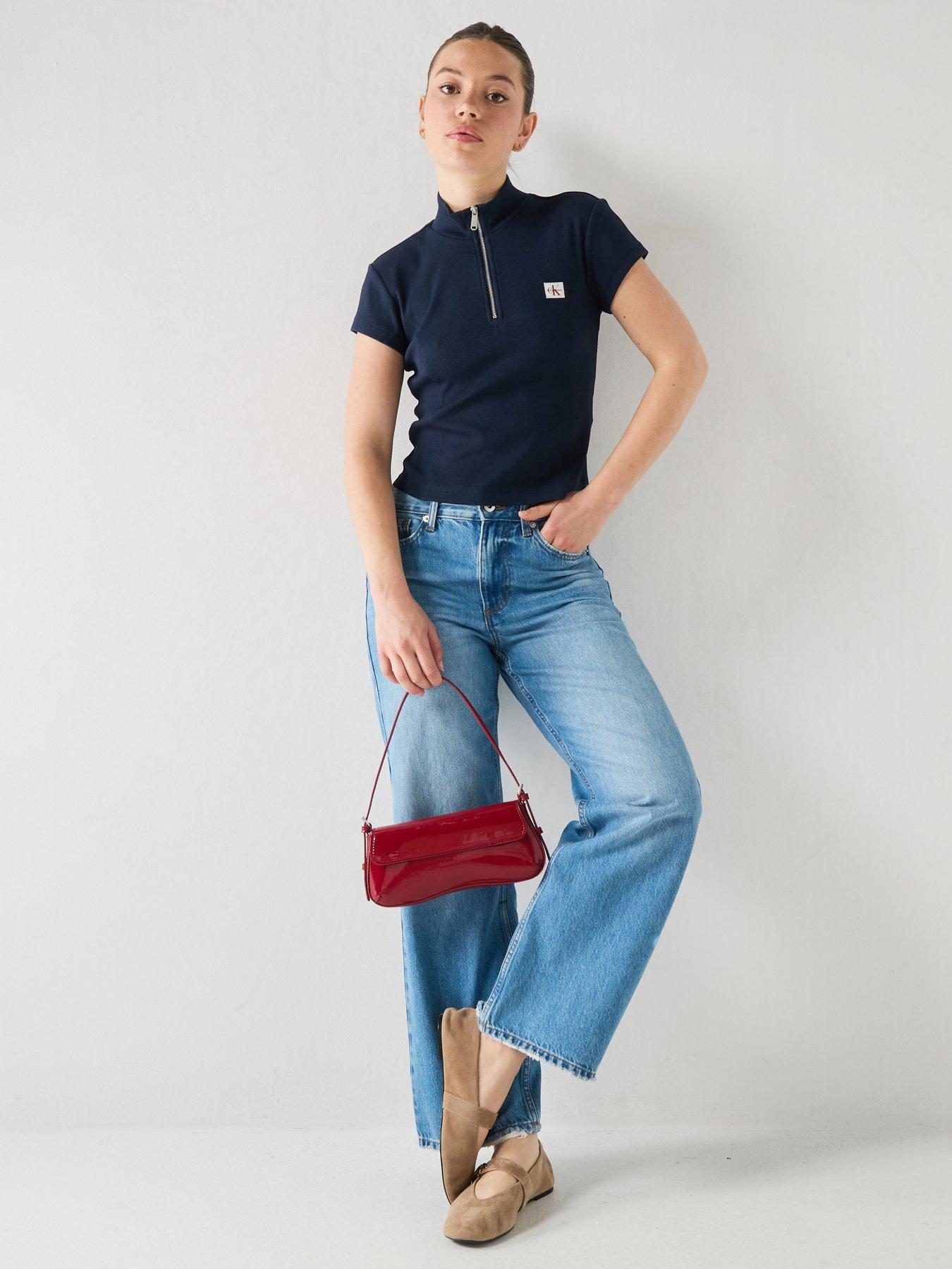 Image 3 of 5 of Calvin Klein Jeans Jeans Ribbed Monologo Quarter-zip T-shirt - Blue