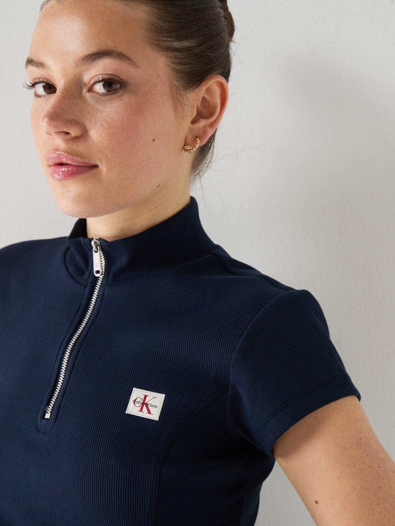 Image 4 of 5 of Calvin Klein Jeans Jeans Ribbed Monologo Quarter-zip T-shirt - Blue