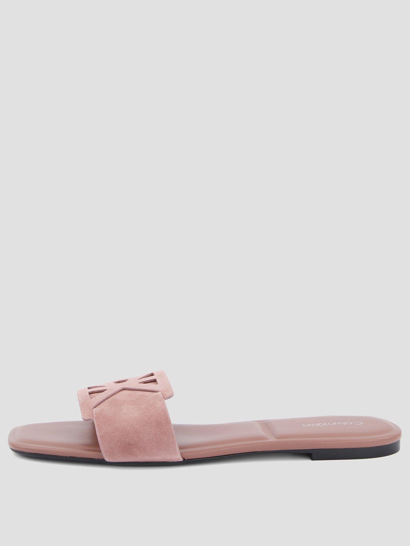 Image 2 of 7 of Calvin Klein Suede Emblem Flat Sandals - Brown
