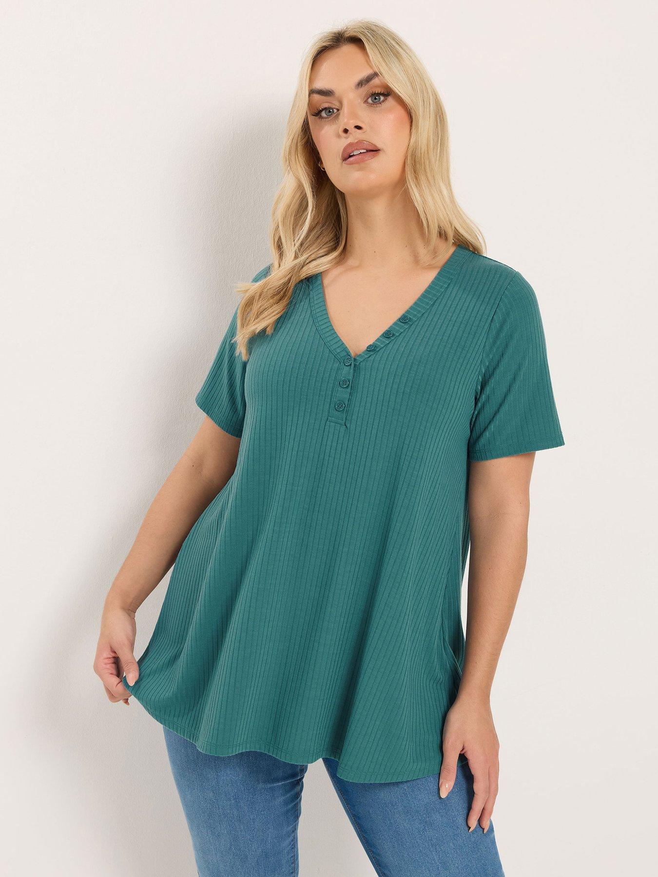 yours-curve-short-sleeve-henley-t-shirt-blue