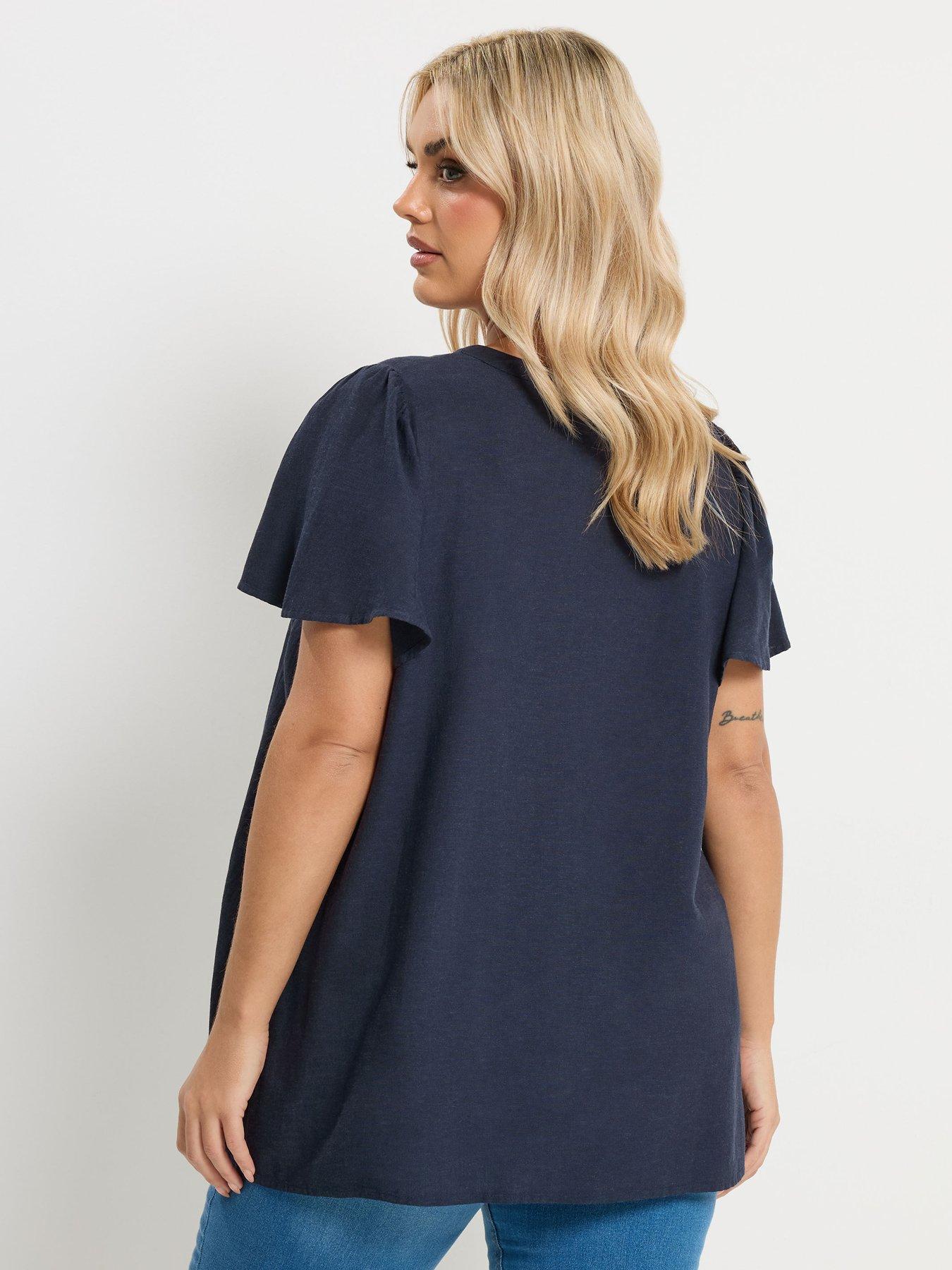 Image 2 of 5 of Yours Curve Linen Short Sleeve Blouse - Blue