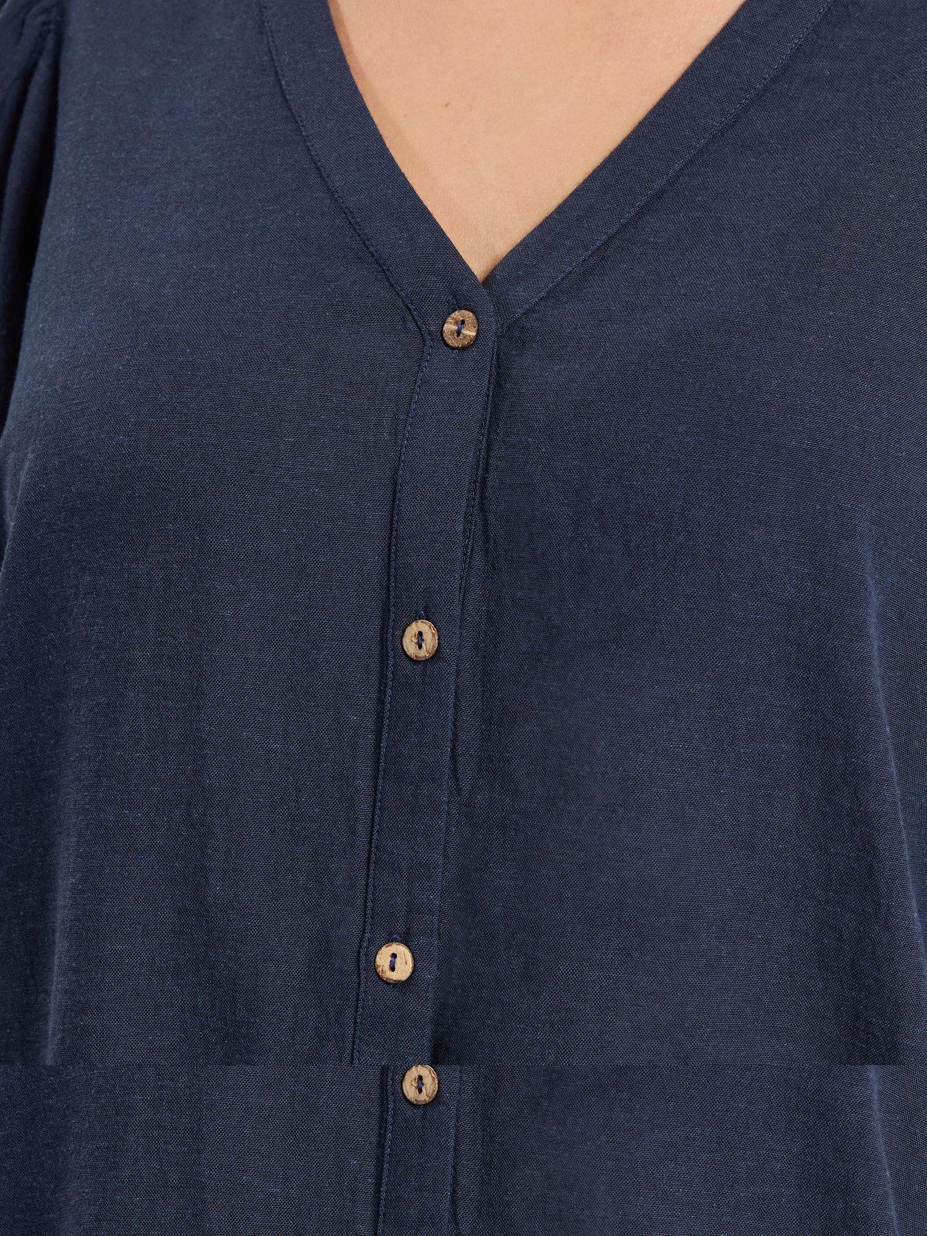 Image 4 of 5 of Yours Curve Linen Short Sleeve Blouse - Blue