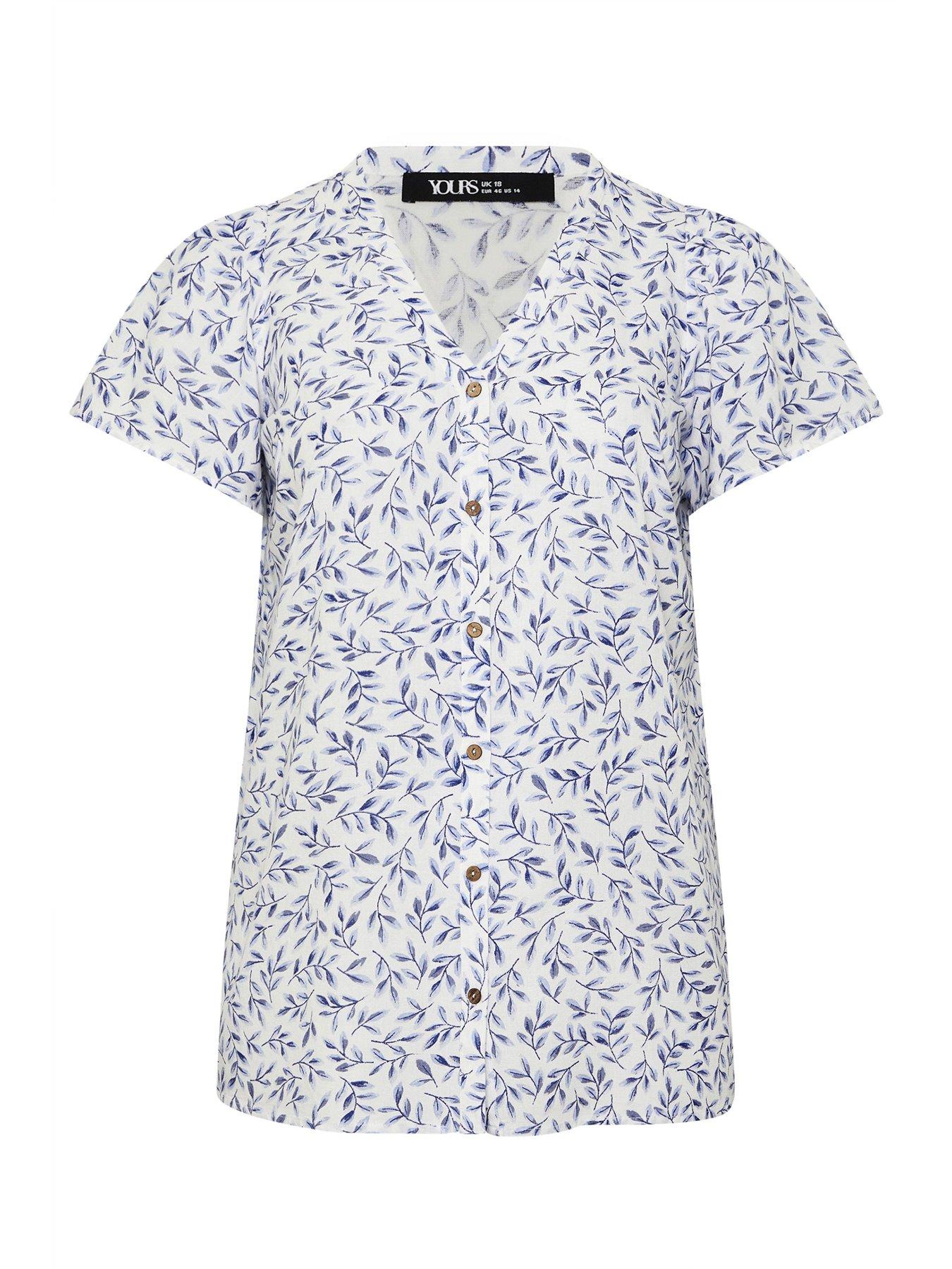 Image 5 of 5 of Yours Curve Linen Short Sleeve Blouse - Blue