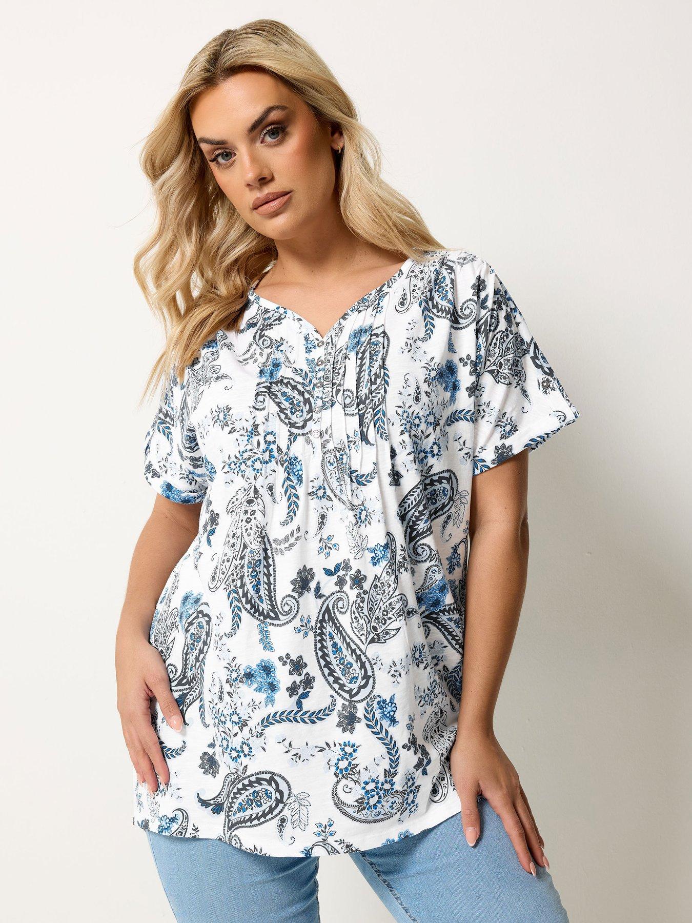 yours-curve-short-sleeve-pintuck-t-shirt-blue