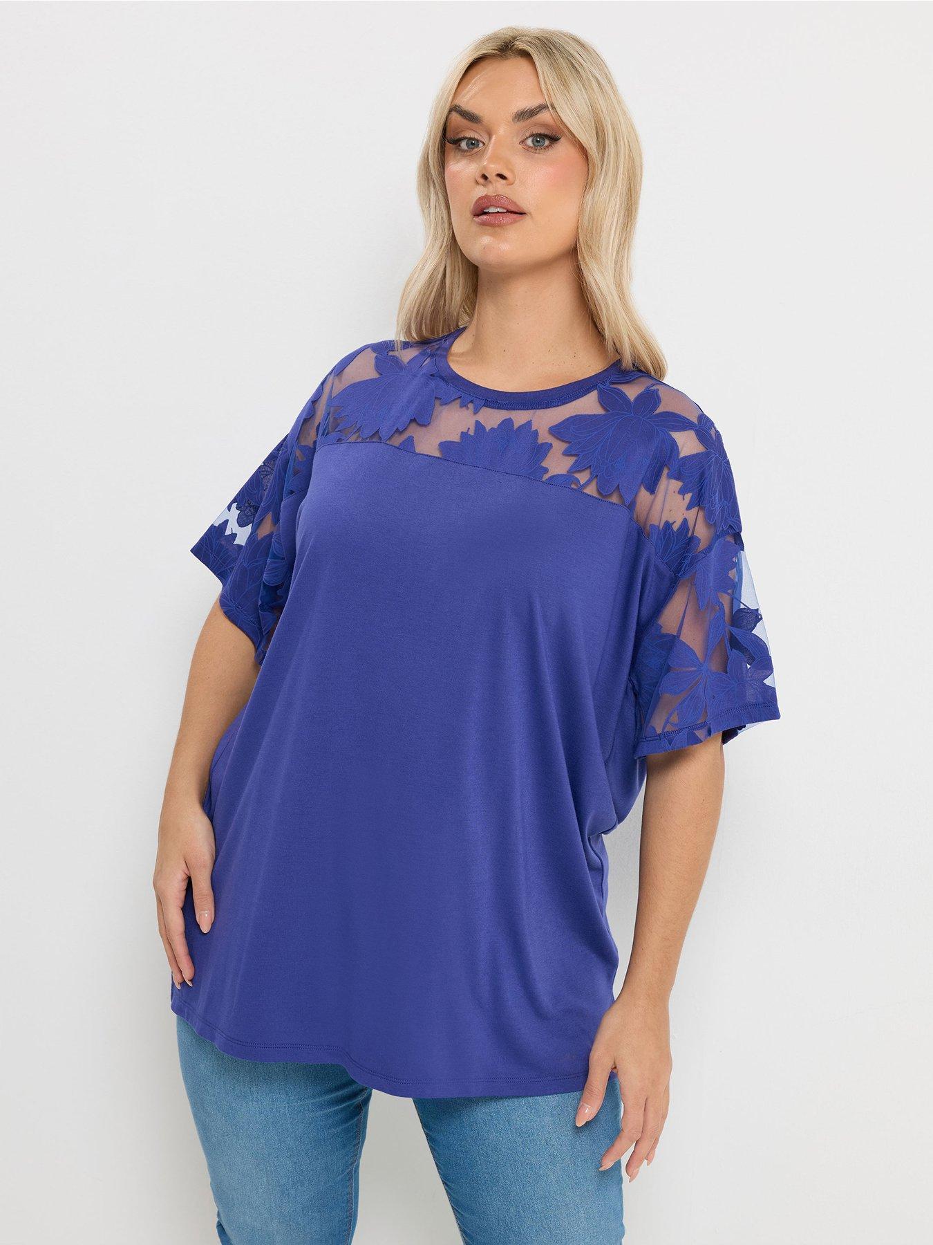 Yours Curve Boxy Burnout T-Shirt - Blue