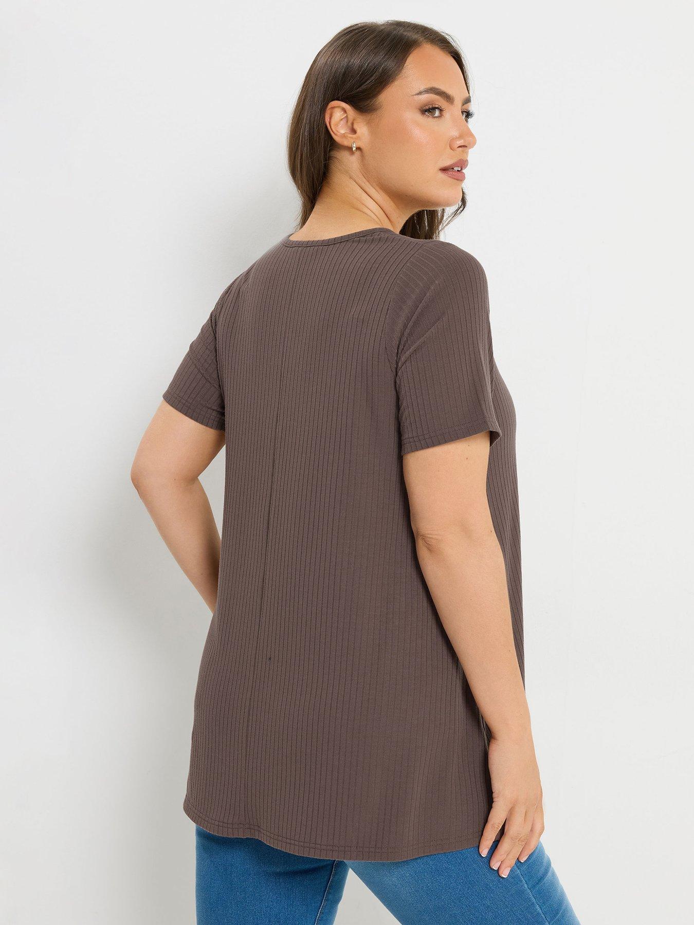 Image 2 of 5 of Yours Curve Rib Swing T-Shirt - Brown