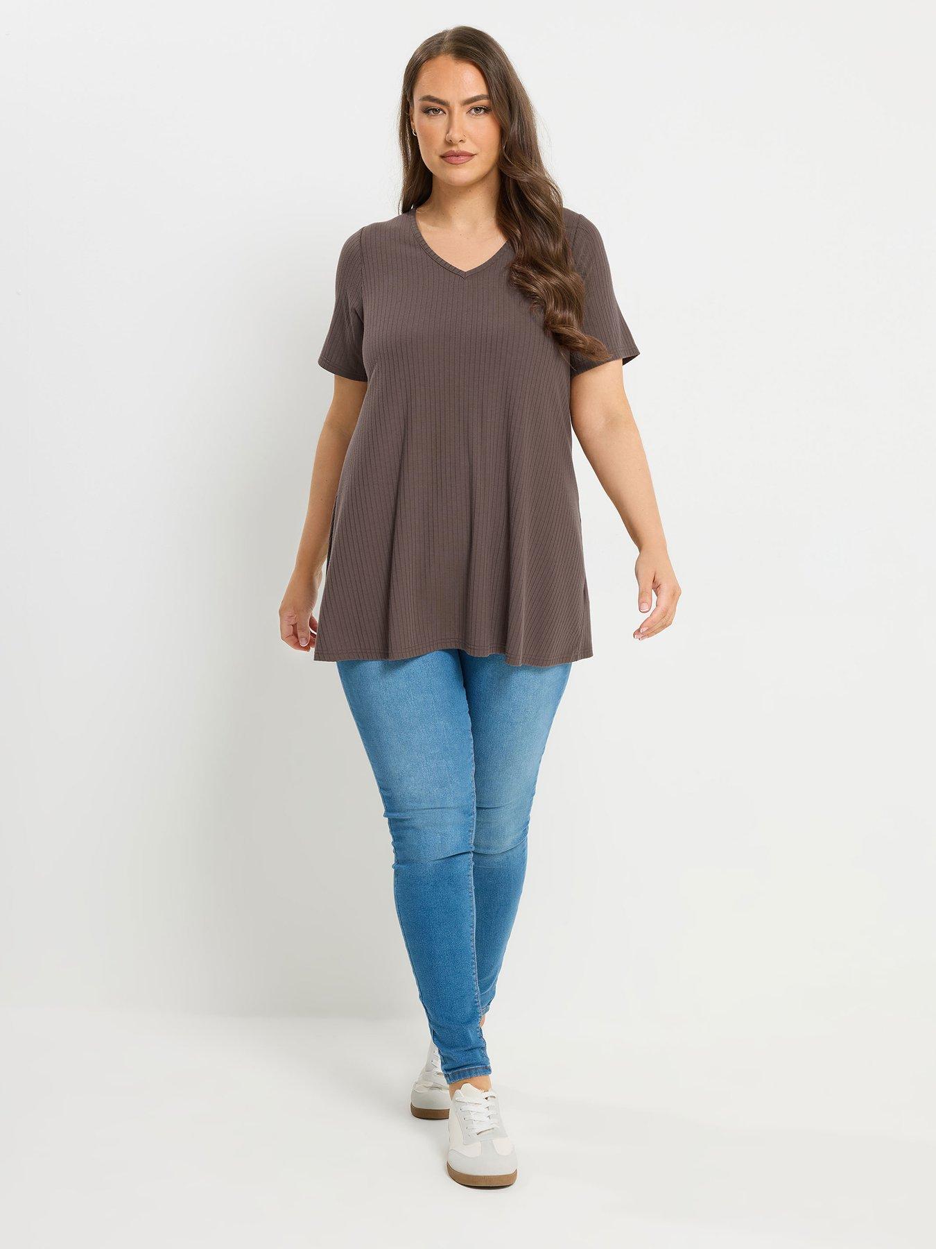 Image 3 of 5 of Yours Curve Rib Swing T-Shirt - Brown