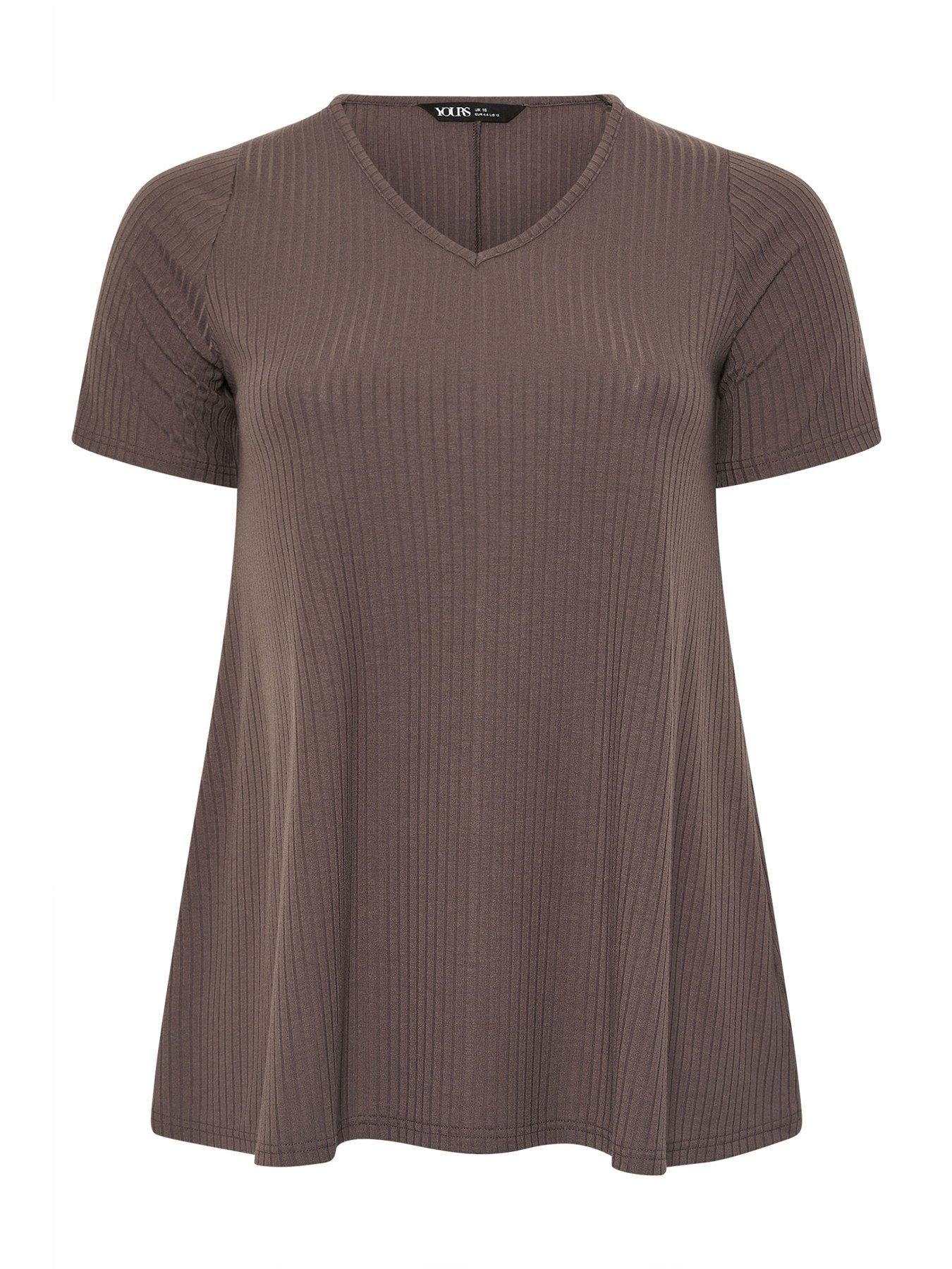 Image 5 of 5 of Yours Curve Rib Swing T-Shirt - Brown