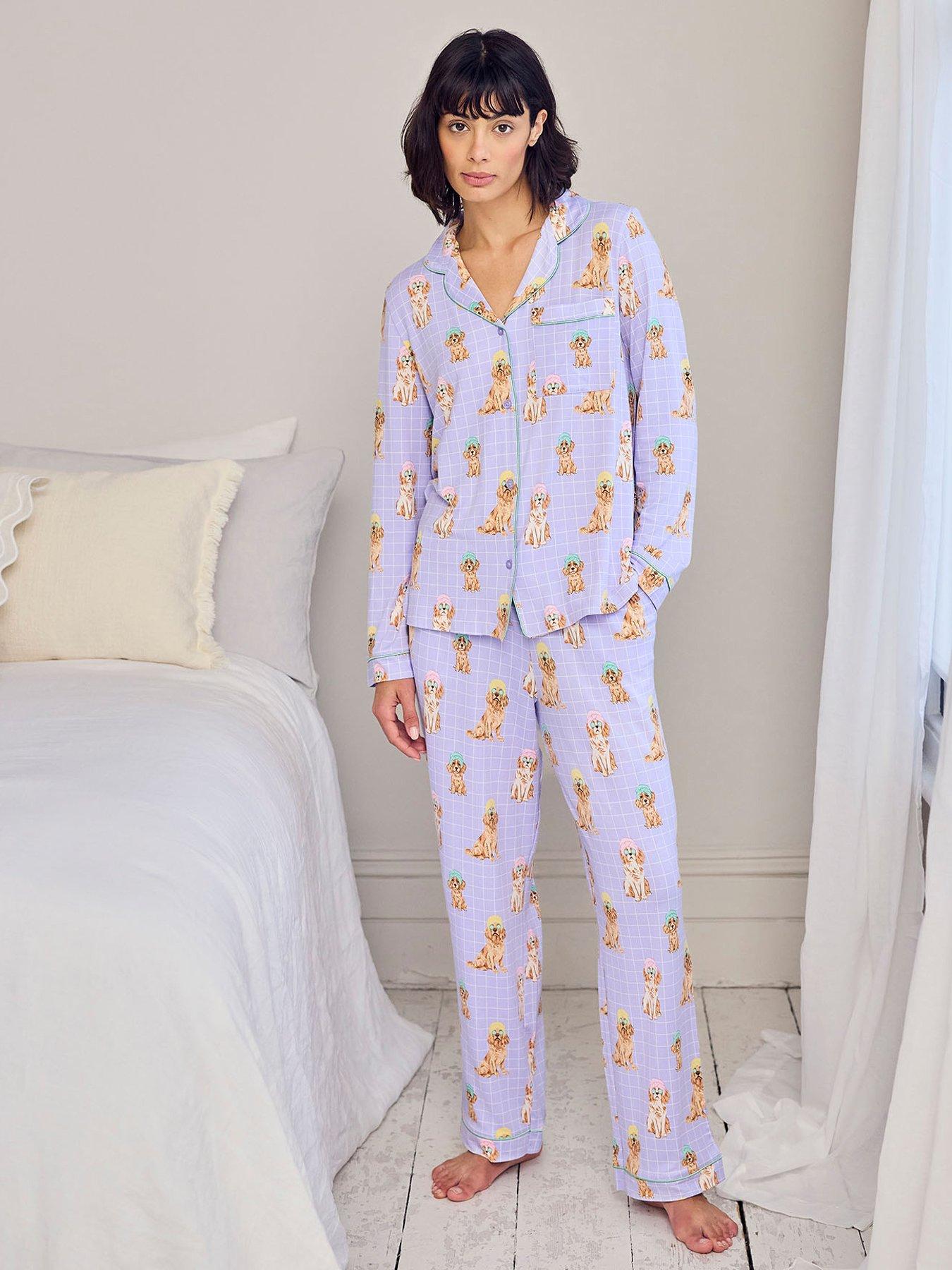 Image 1 of 6 of CHELSEA PEERS Spa Dogs Print Long Pyjama Set - Light Purple