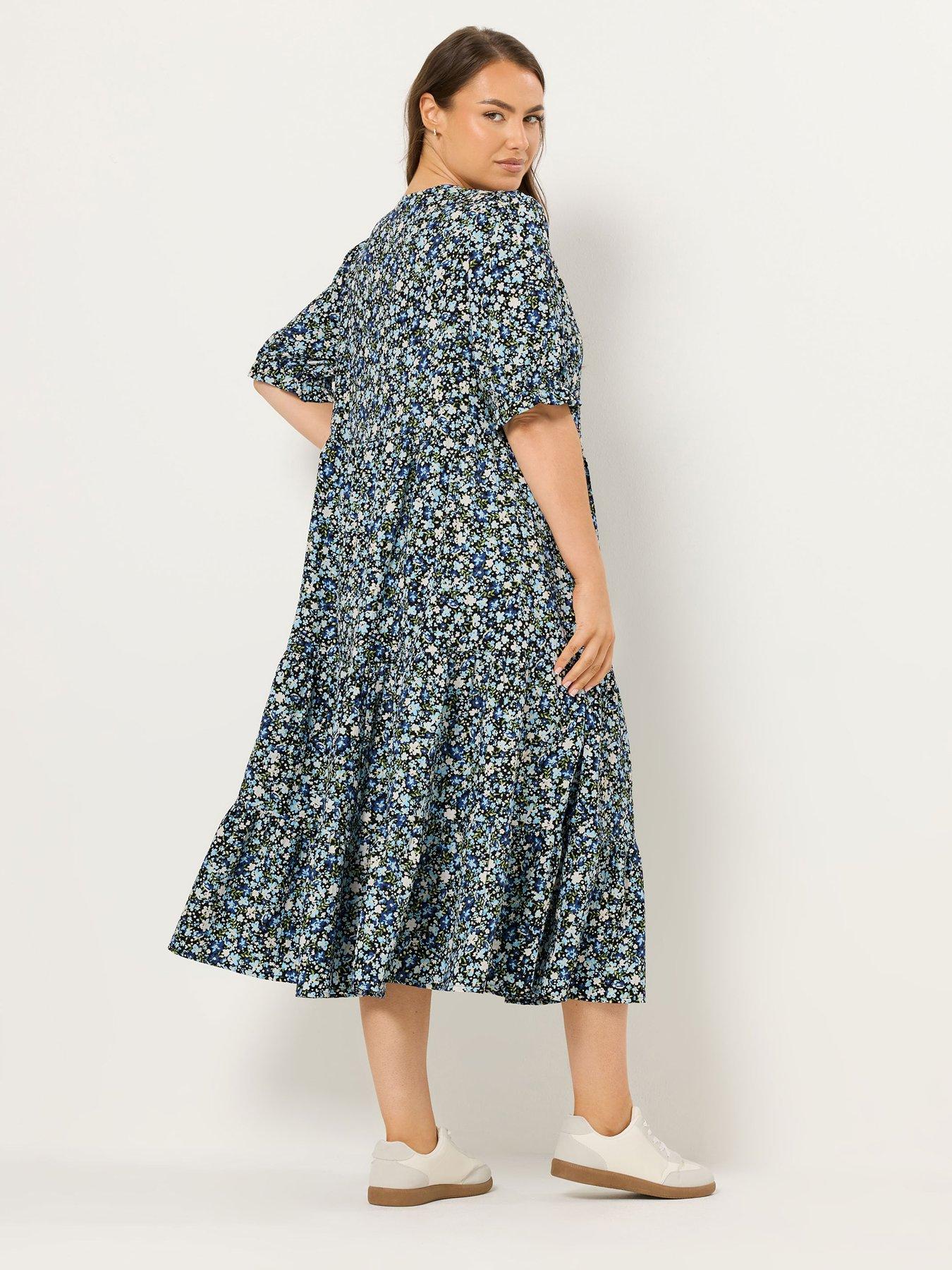 Image 2 of 5 of Yours Curve Tie Front Texture Dress - Blue