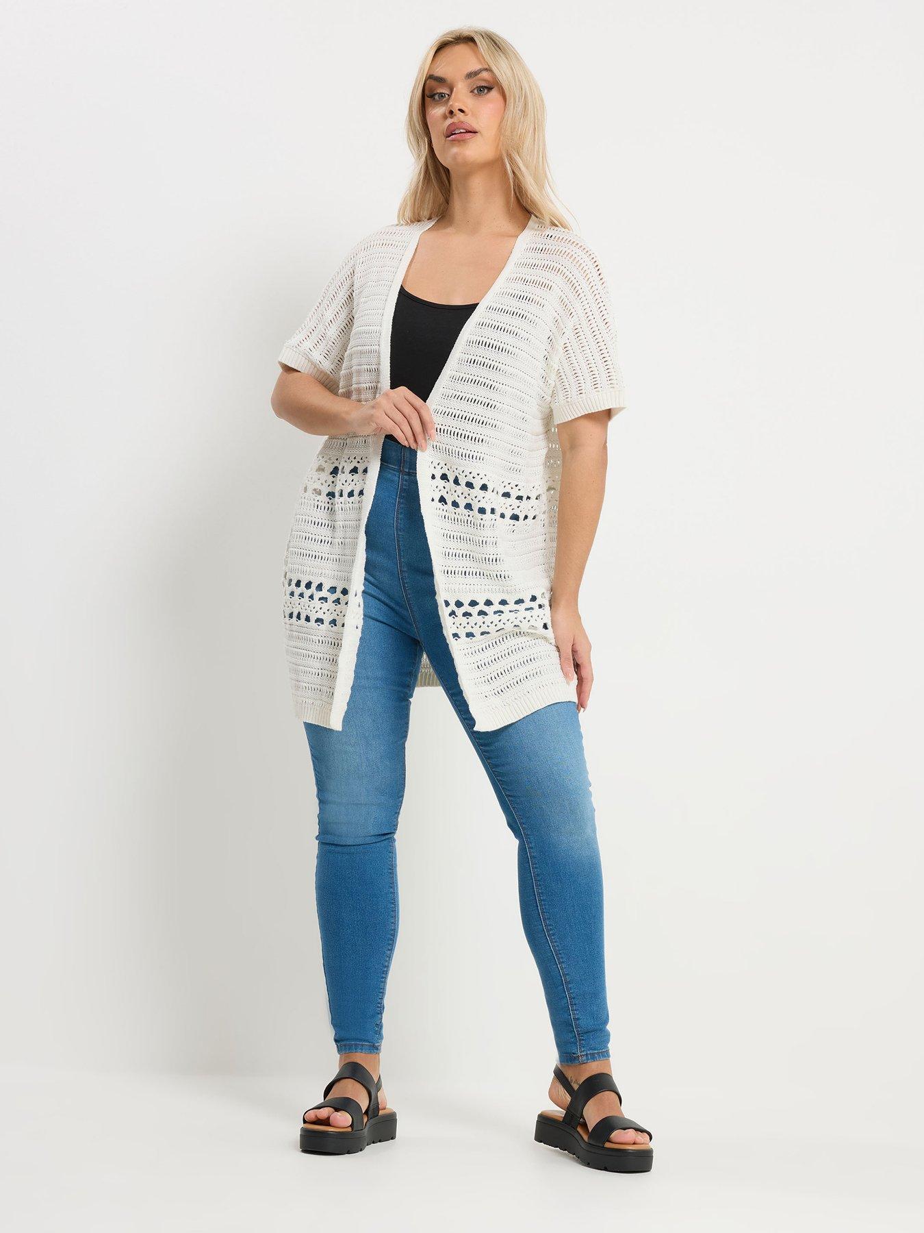 Image 3 of 5 of Yours Curve Kimono Crochet Cardigan - Cream