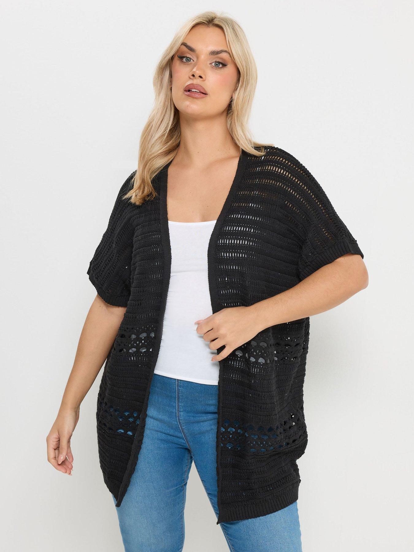front image of yours-curve-kimono-cardigan-black