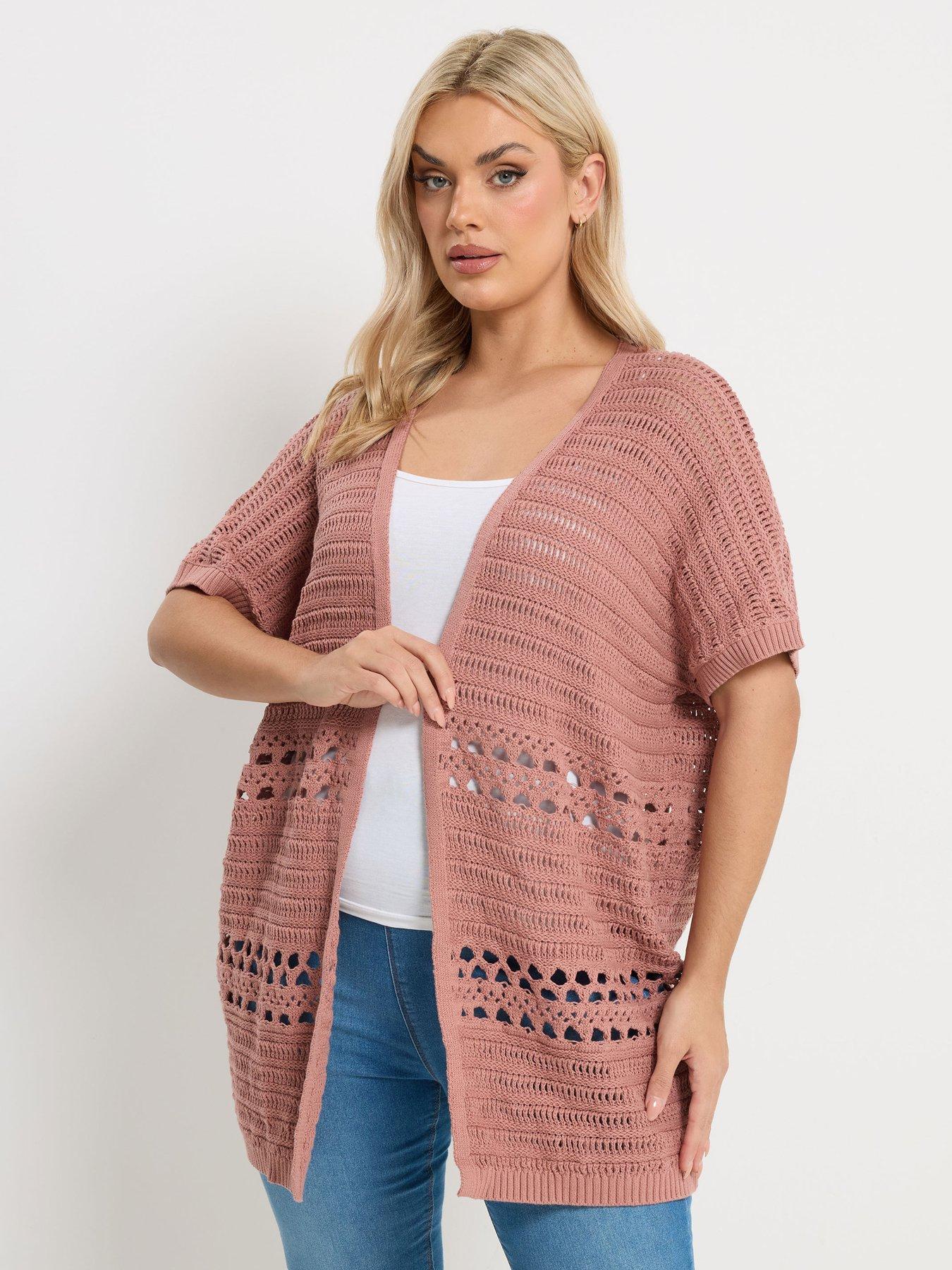 front image of yours-curve-kimono-cardigan-pink