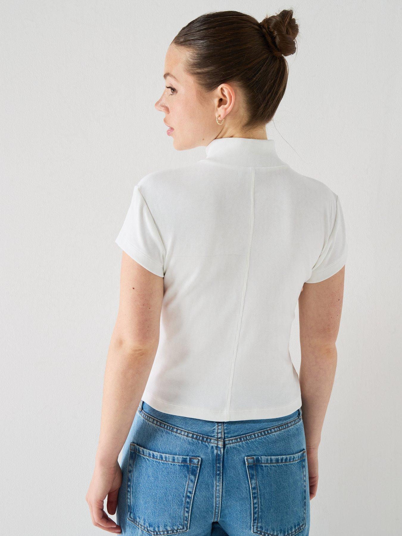 Image 2 of 5 of Calvin Klein Jeans Jeans Ribbed Monologo Quarter-zip T-shirt - White