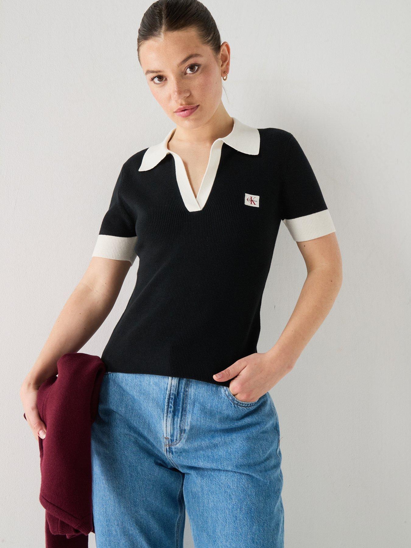 Calvin Klein Jeans Woven Label Short Sleeve Polo - Black